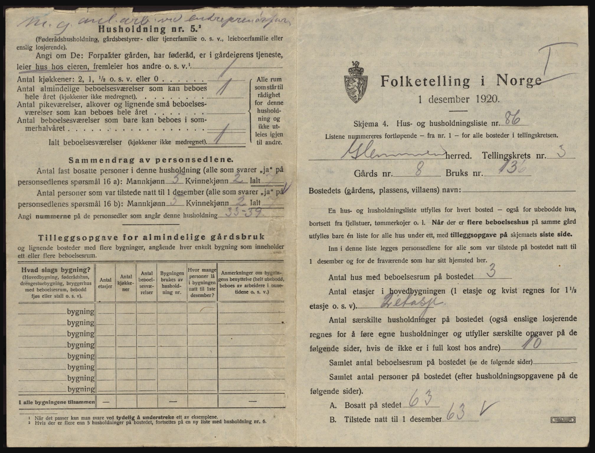 SAO, 1920 census for Glemmen, 1920, p. 623