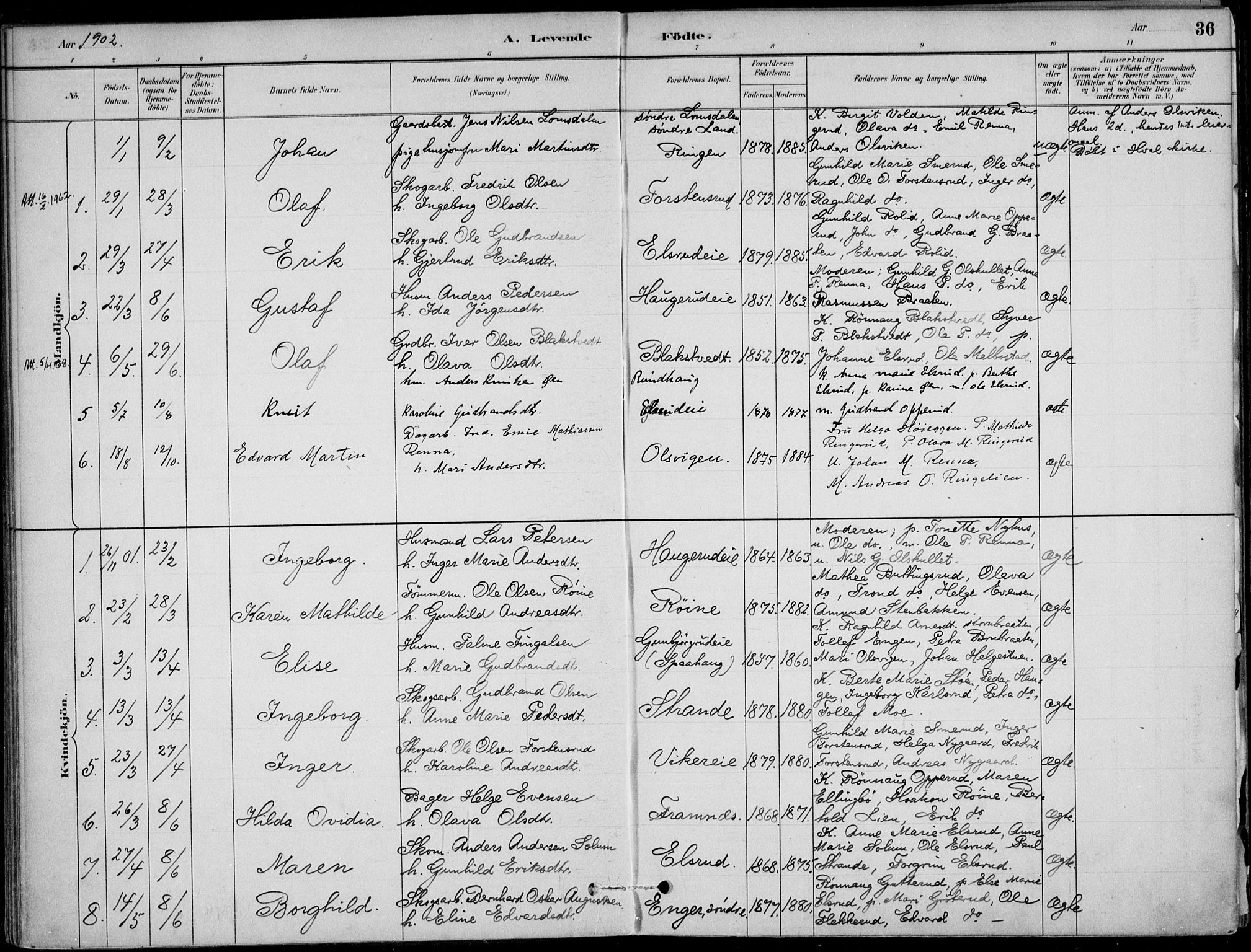 Ådal kirkebøker, SAKO/A-248/F/Fa/L0003: Parish register (official) no. I 3, 1884-1903, p. 36