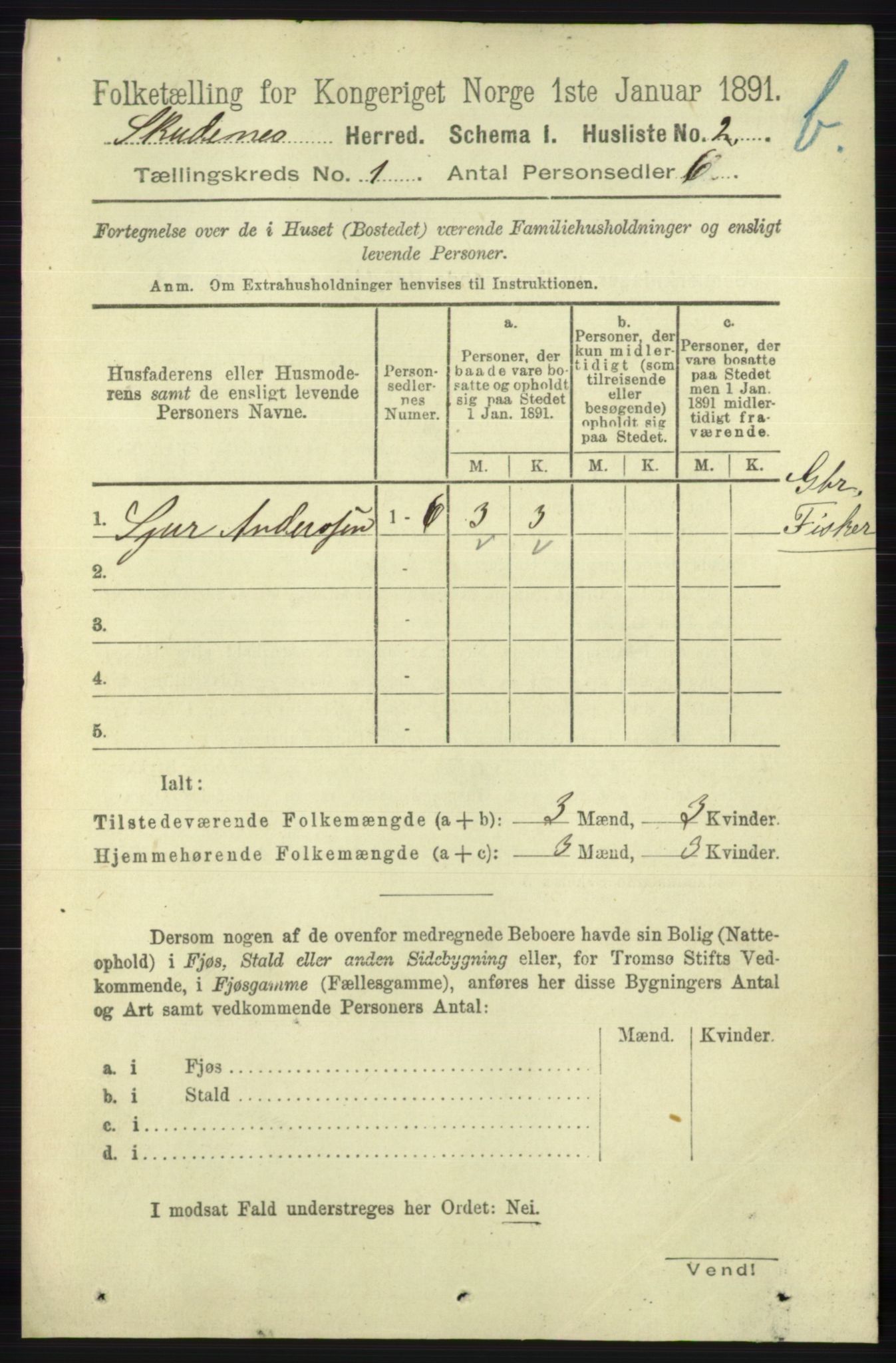 RA, 1891 census for 1150 Skudenes, 1891, p. 3347