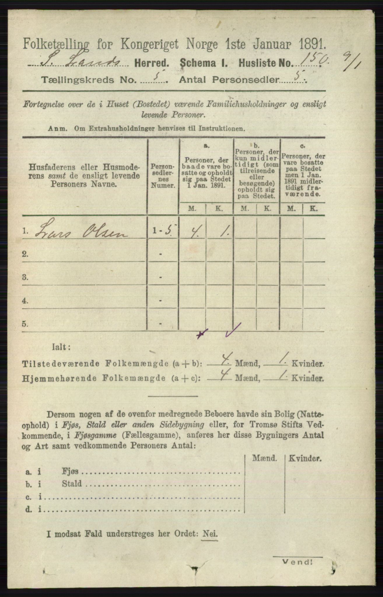 RA, 1891 census for 0536 Søndre Land, 1891, p. 4807