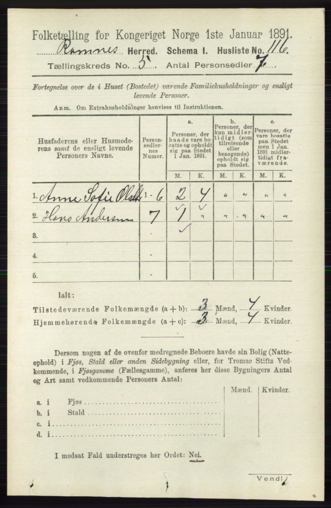 RA, 1891 census for 0718 Ramnes, 1891, p. 2539