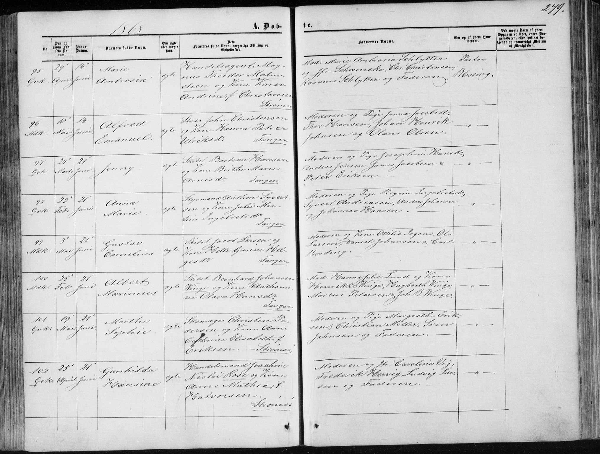 Strømsø kirkebøker, SAKO/A-246/F/Fa/L0015: Parish register (official) no. I 15, 1859-1868, p. 279