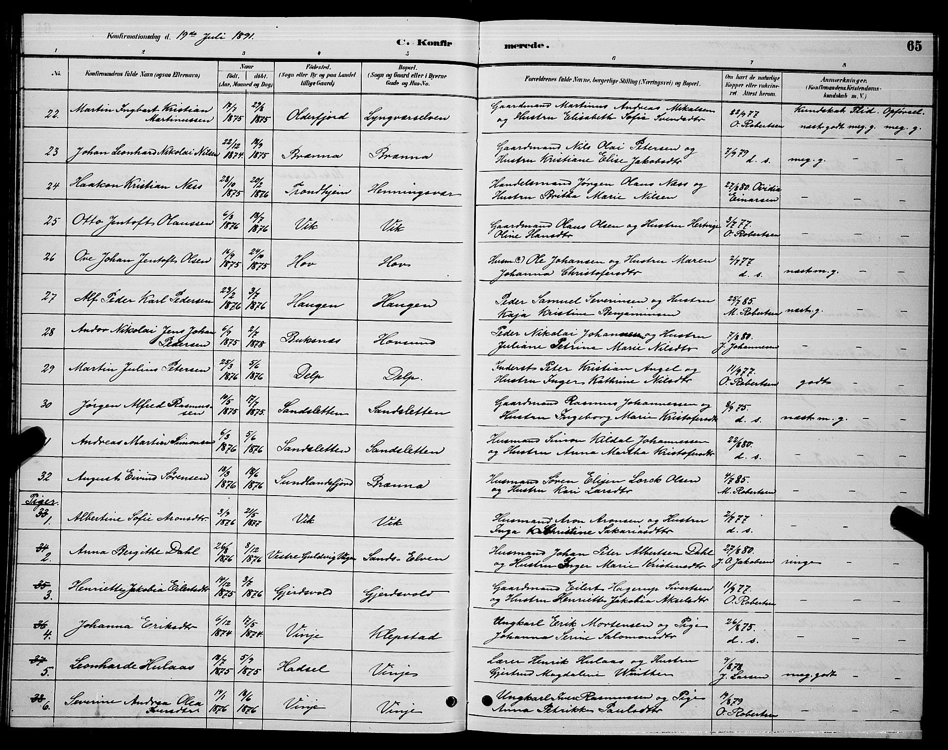 Ministerialprotokoller, klokkerbøker og fødselsregistre - Nordland, AV/SAT-A-1459/876/L1104: Parish register (copy) no. 876C03, 1886-1896, p. 65