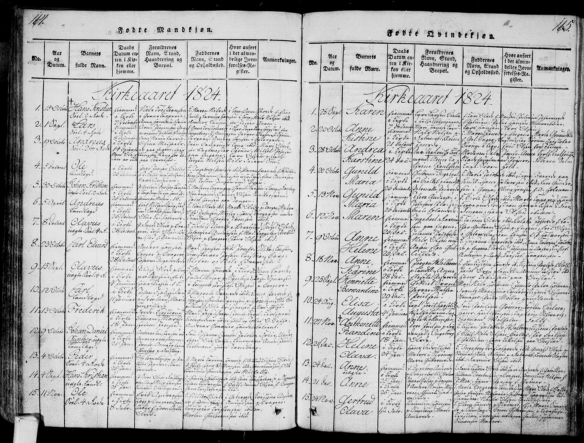 Bragernes kirkebøker, SAKO/A-6/G/Ga/L0001: Parish register (copy) no. 1, 1815-1829, p. 164-165
