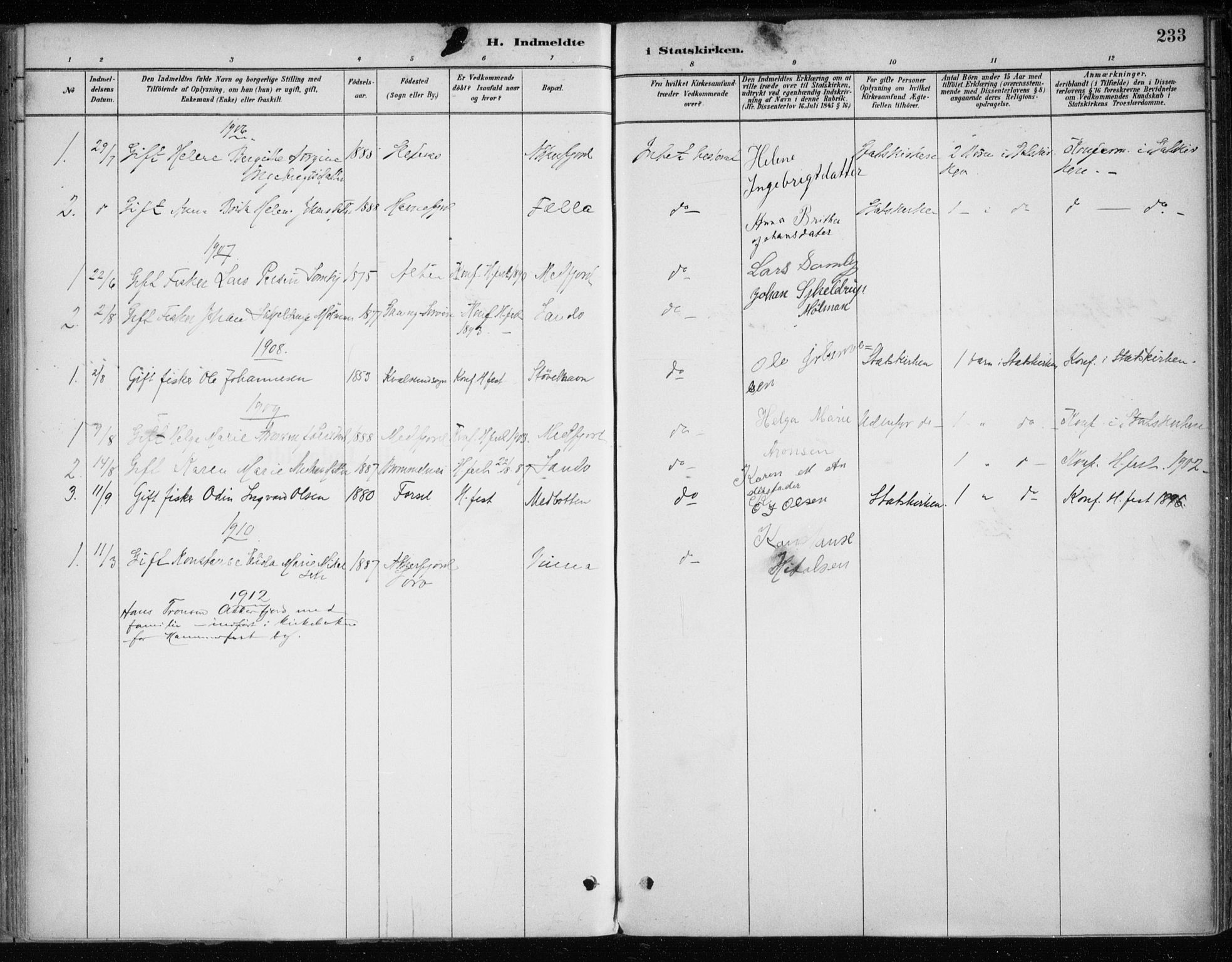 Hammerfest sokneprestkontor, SATØ/S-1347/H/Ha/L0013.kirke: Parish register (official) no. 13, 1898-1917, p. 233
