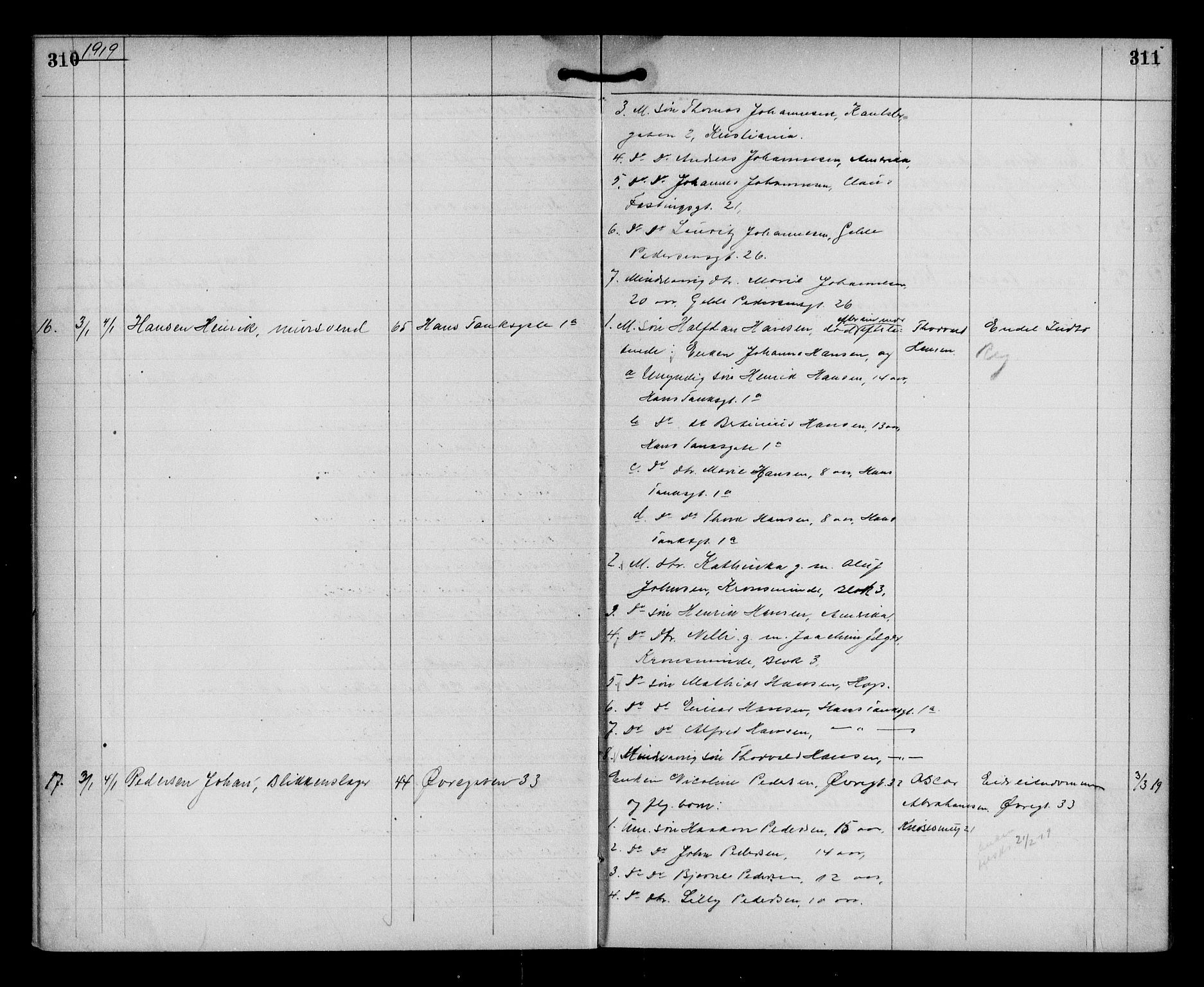 Byfogd og Byskriver i Bergen, AV/SAB-A-3401/06/06Na/L0012: Dødsfallsjournaler, 1918-1919, p. 310-311