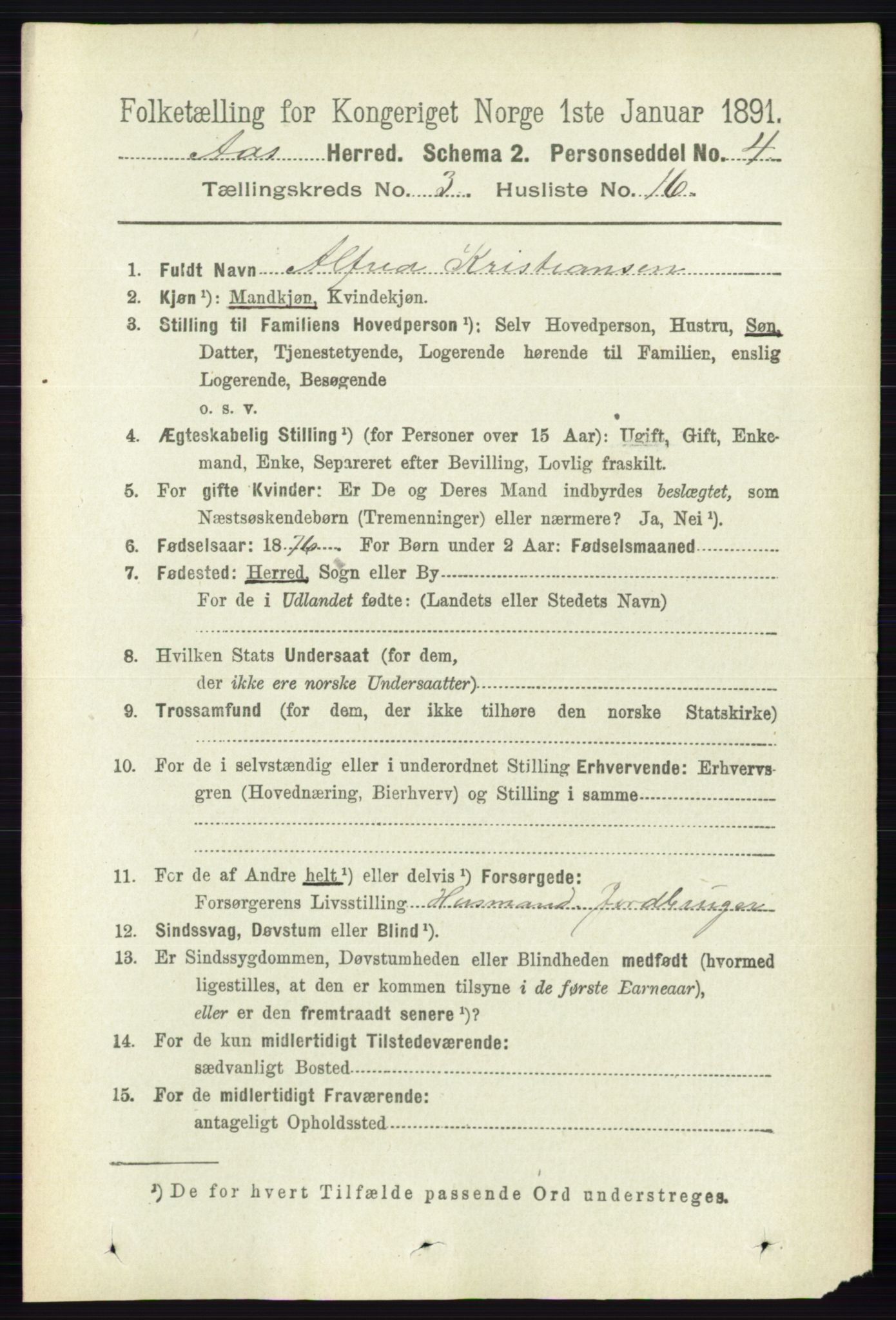 RA, 1891 census for 0214 Ås, 1891, p. 2226