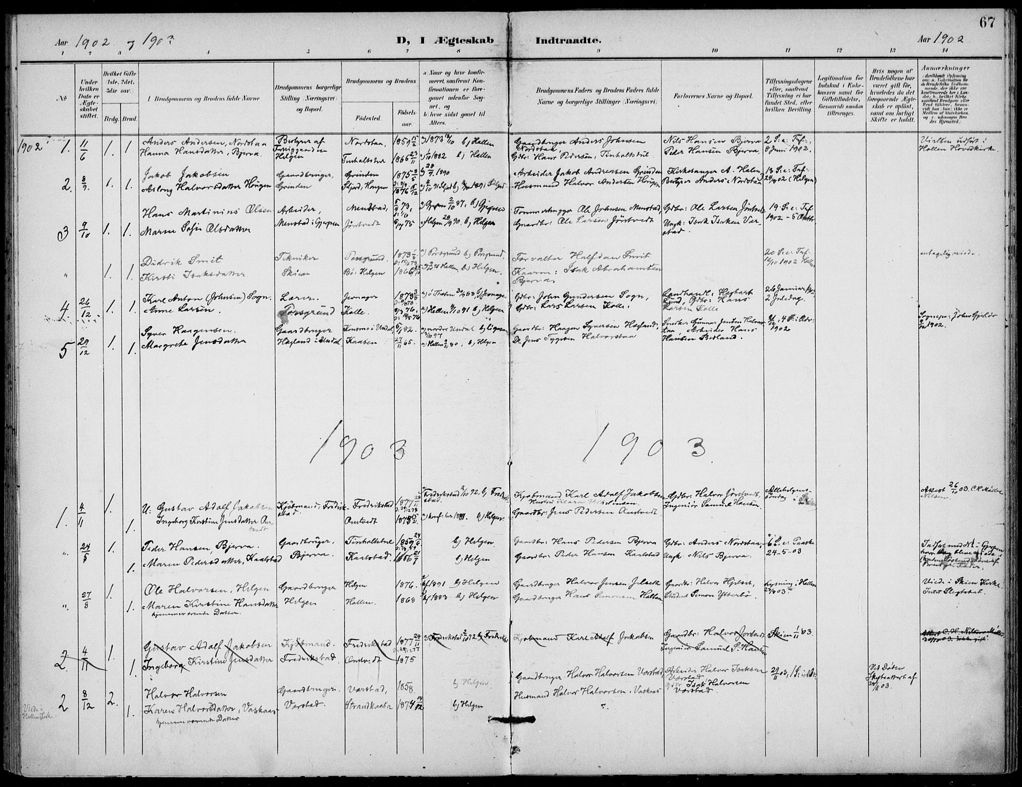 Holla kirkebøker, AV/SAKO-A-272/F/Fa/L0011: Parish register (official) no. 11, 1897-1928, p. 67