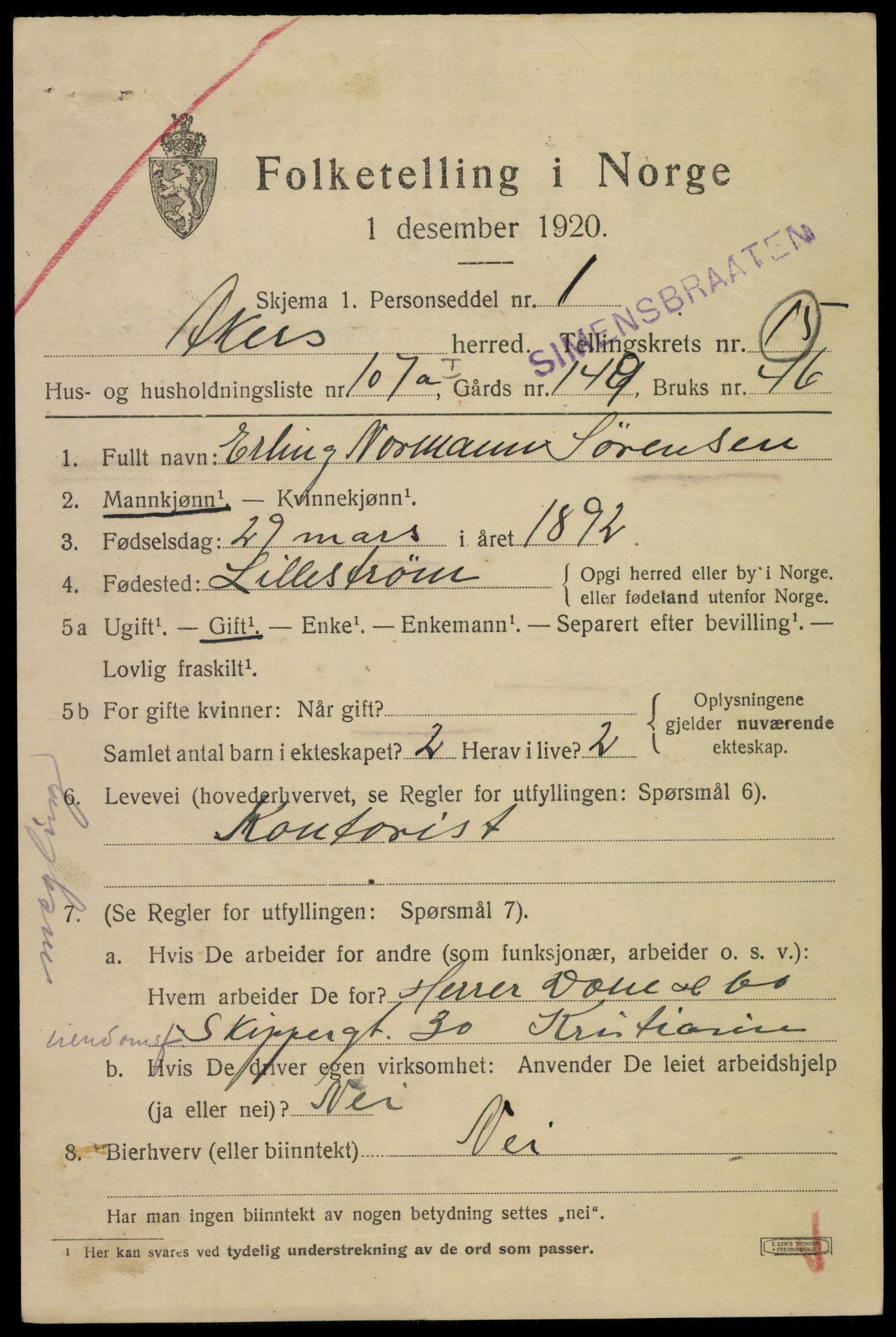 SAO, 1920 census for Aker, 1920, p. 86124