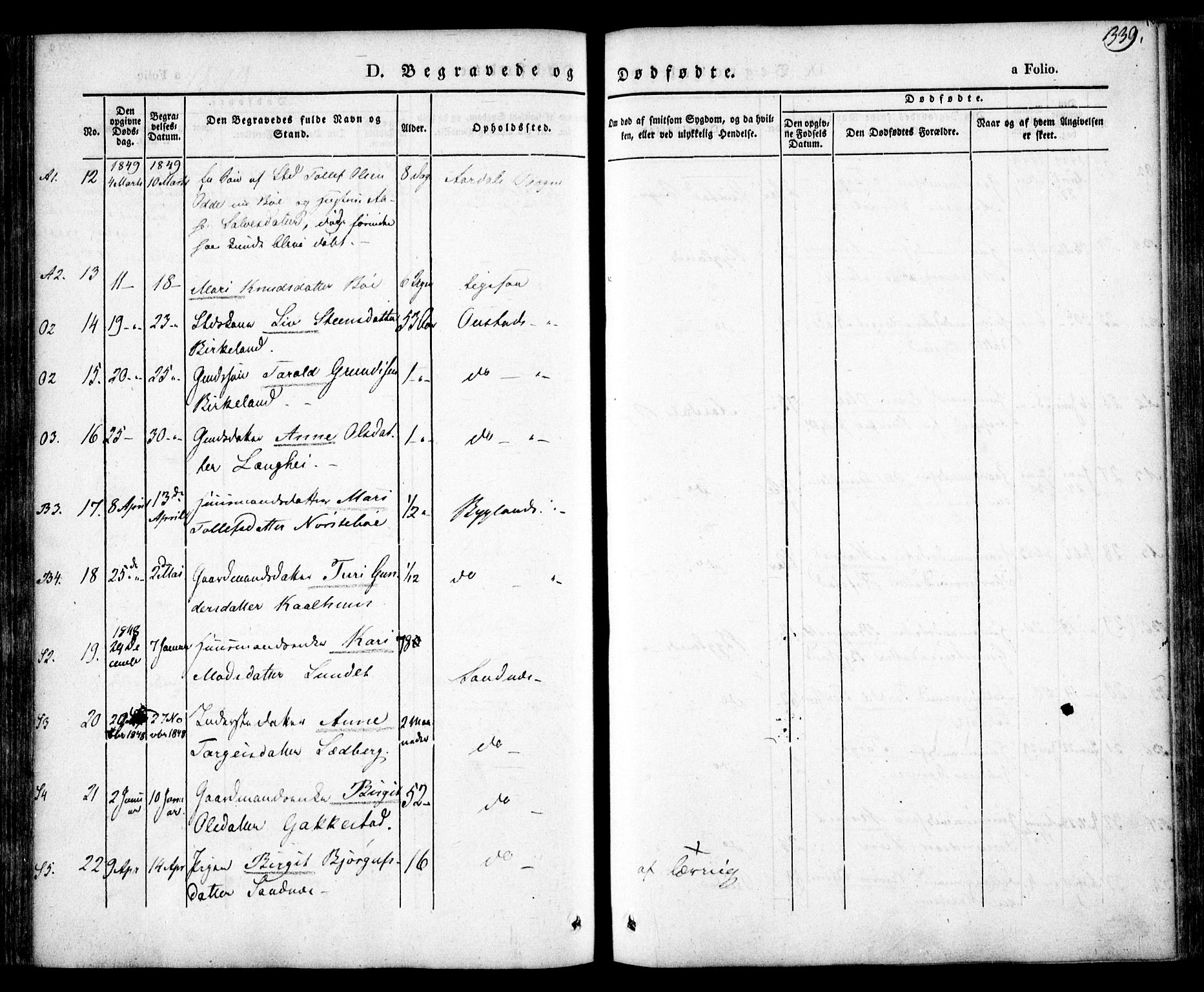 Bygland sokneprestkontor, AV/SAK-1111-0006/F/Fa/Fab/L0004: Parish register (official) no. A 4, 1842-1858, p. 339