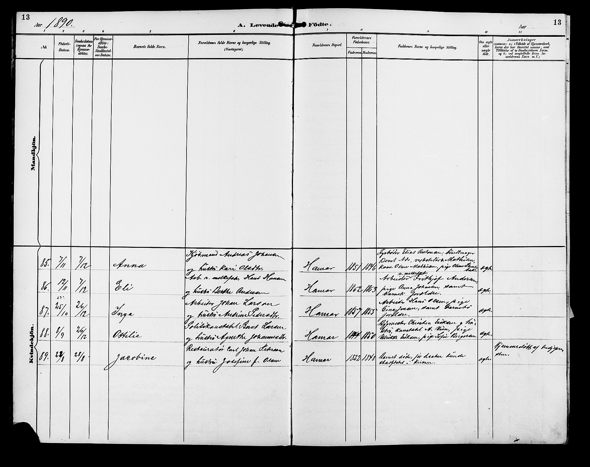 Vang prestekontor, Hedmark, SAH/PREST-008/H/Ha/Hab/L0013: Parish register (copy) no. 13, 1890-1899, p. 13