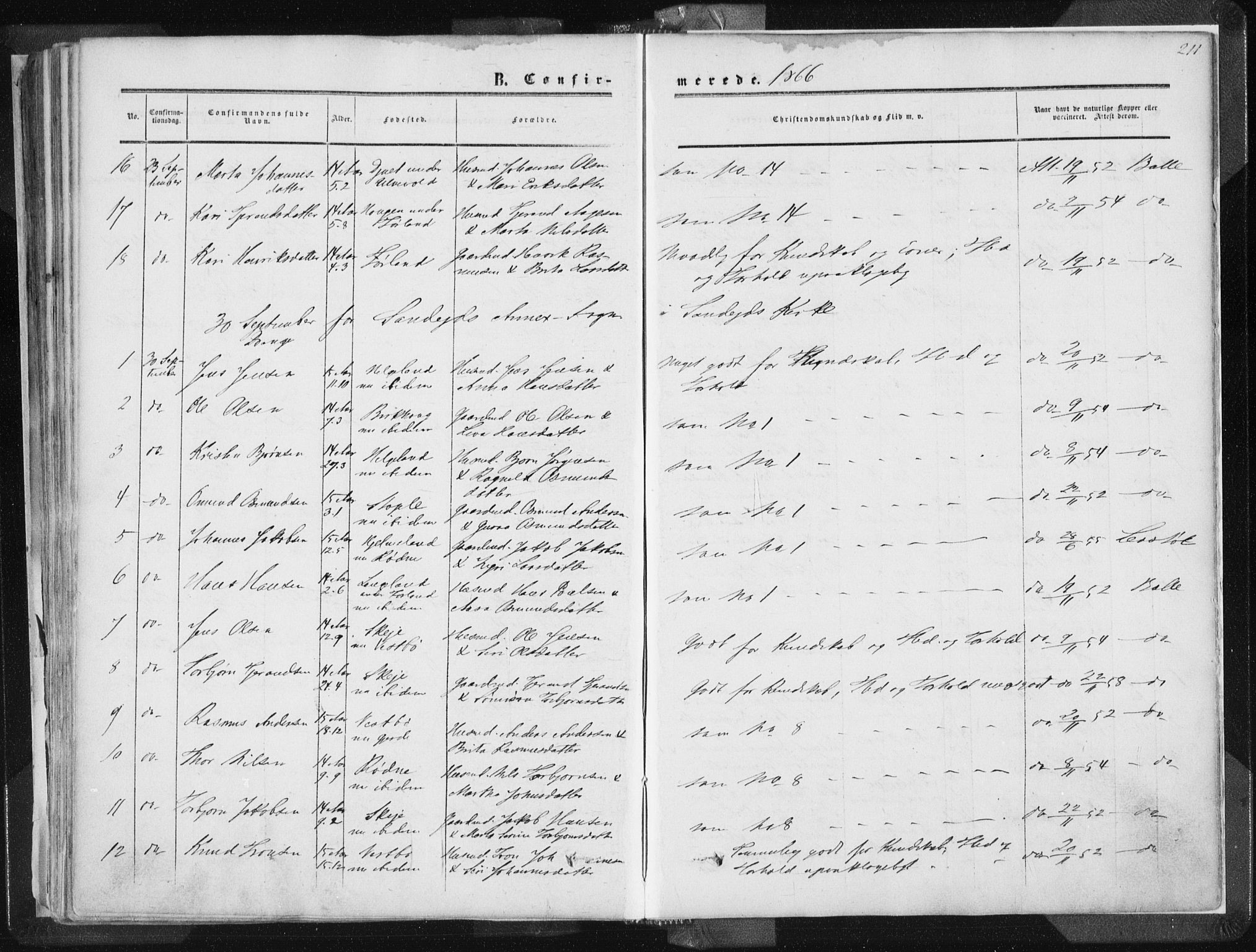 Vikedal sokneprestkontor, SAST/A-101840/01/IV: Parish register (official) no. A 6.1, 1851-1867, p. 211