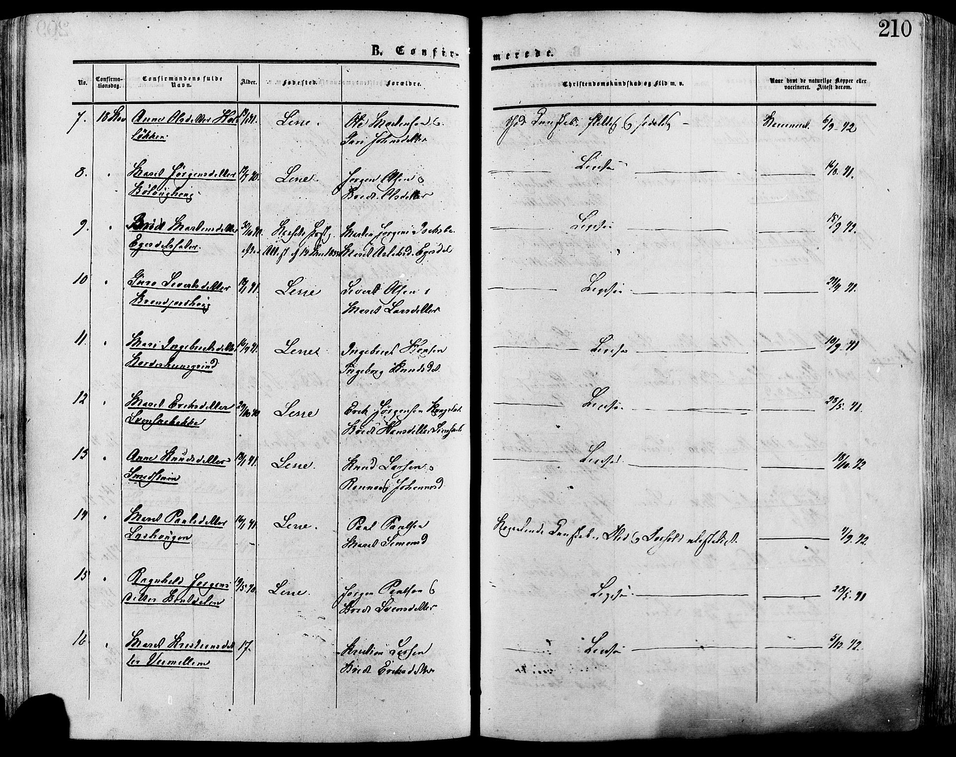 Lesja prestekontor, SAH/PREST-068/H/Ha/Haa/L0008: Parish register (official) no. 8, 1854-1880, p. 210