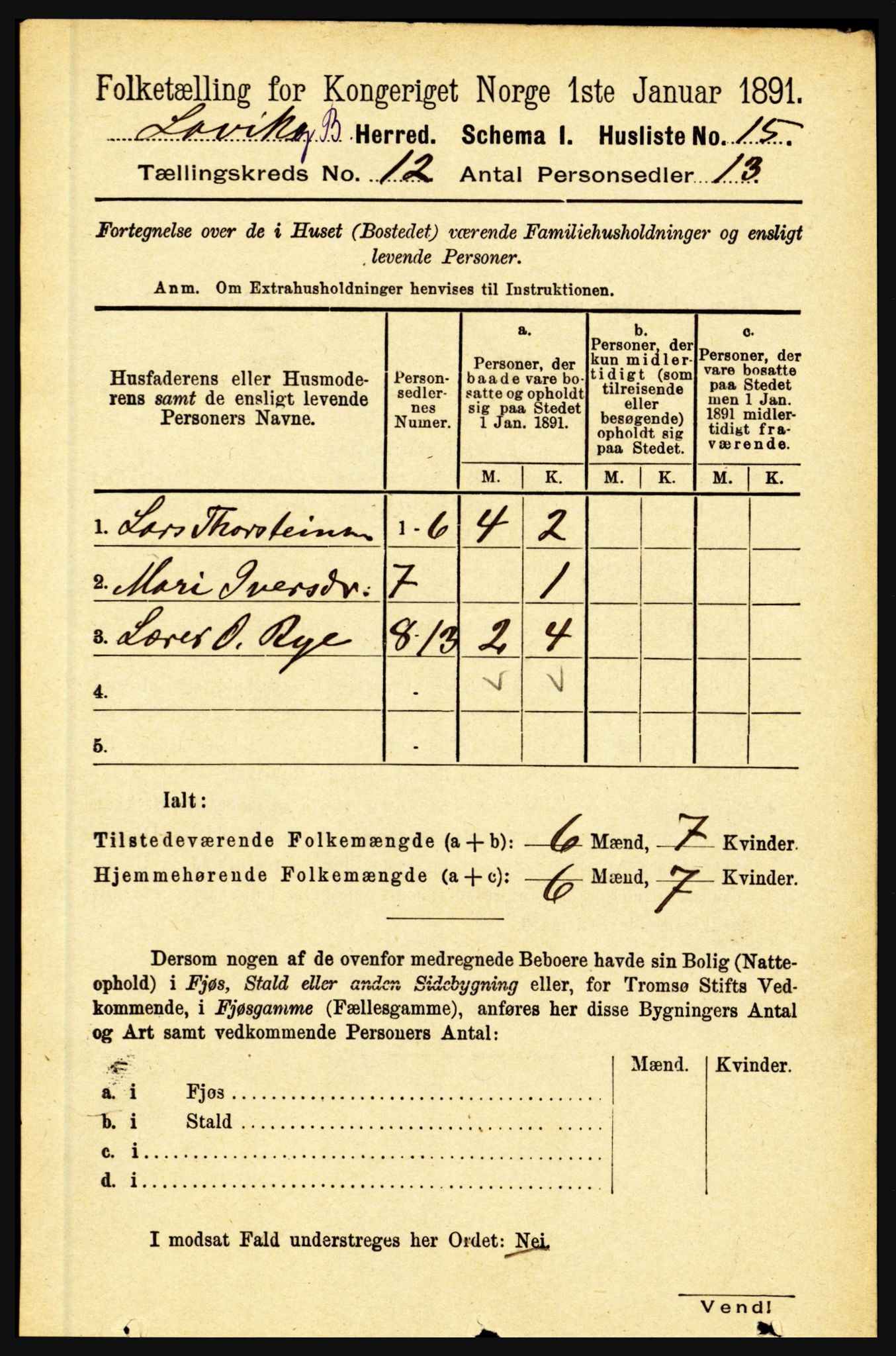 RA, 1891 census for 1415 Lavik og Brekke, 1891, p. 2343