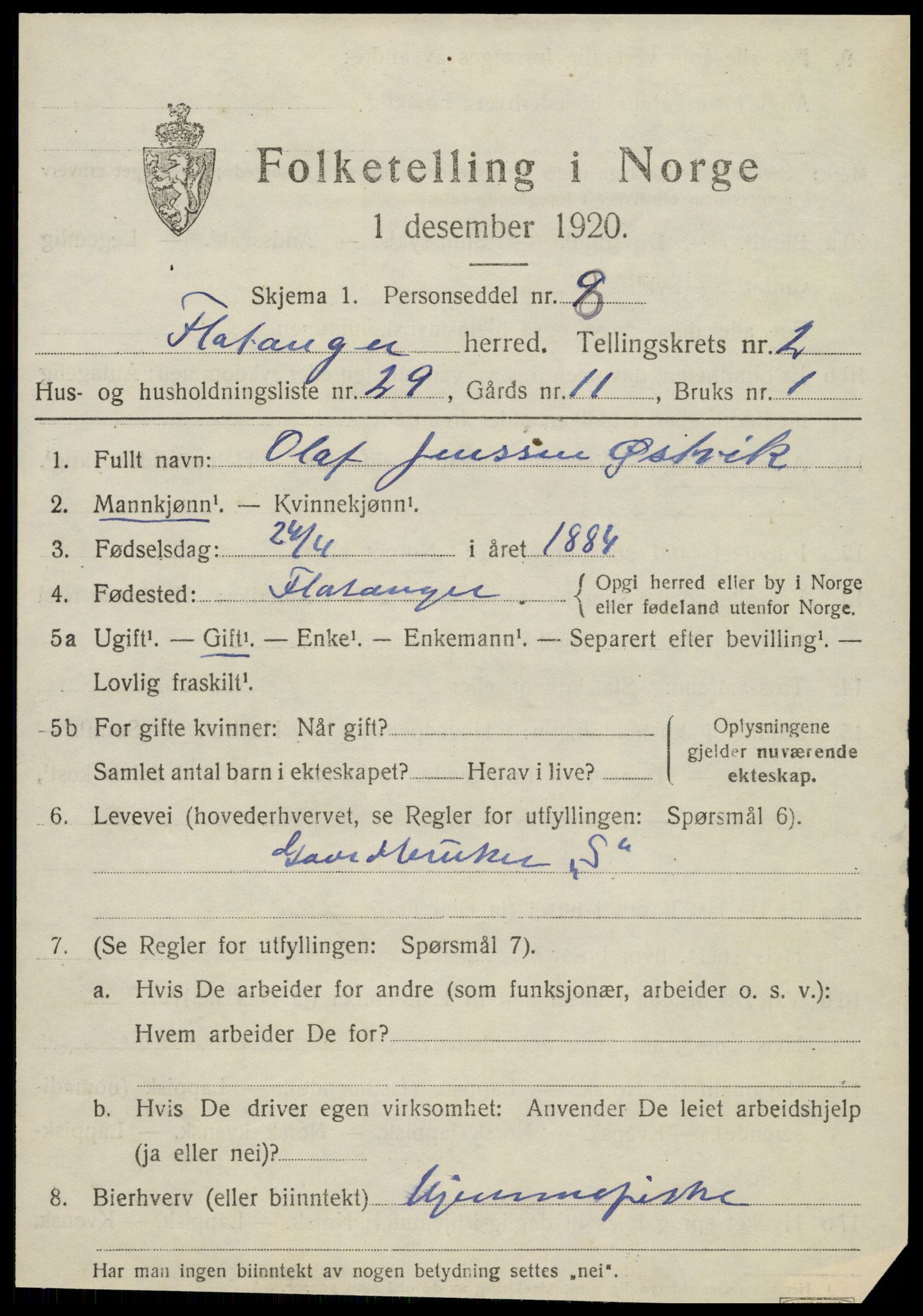 SAT, 1920 census for Flatanger, 1920, p. 1466