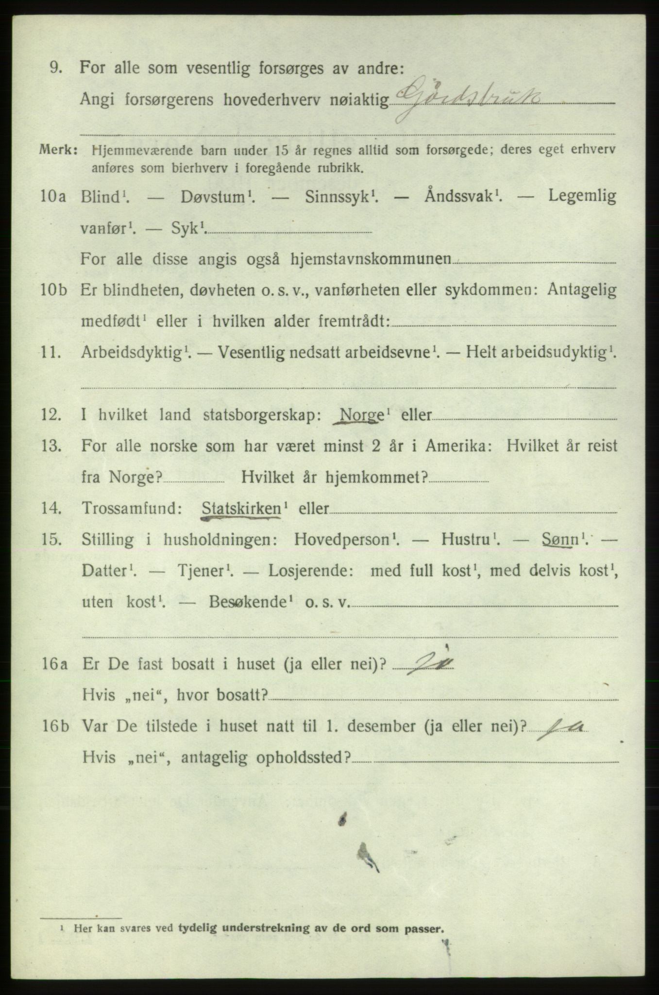 SAB, 1920 census for Tysnes, 1920, p. 9957