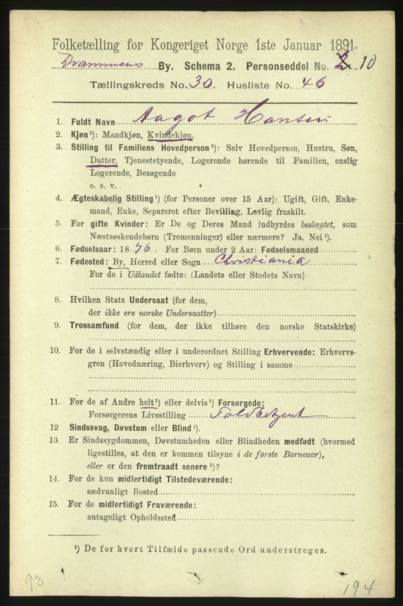 RA, 1891 census for 0602 Drammen, 1891, p. 18703