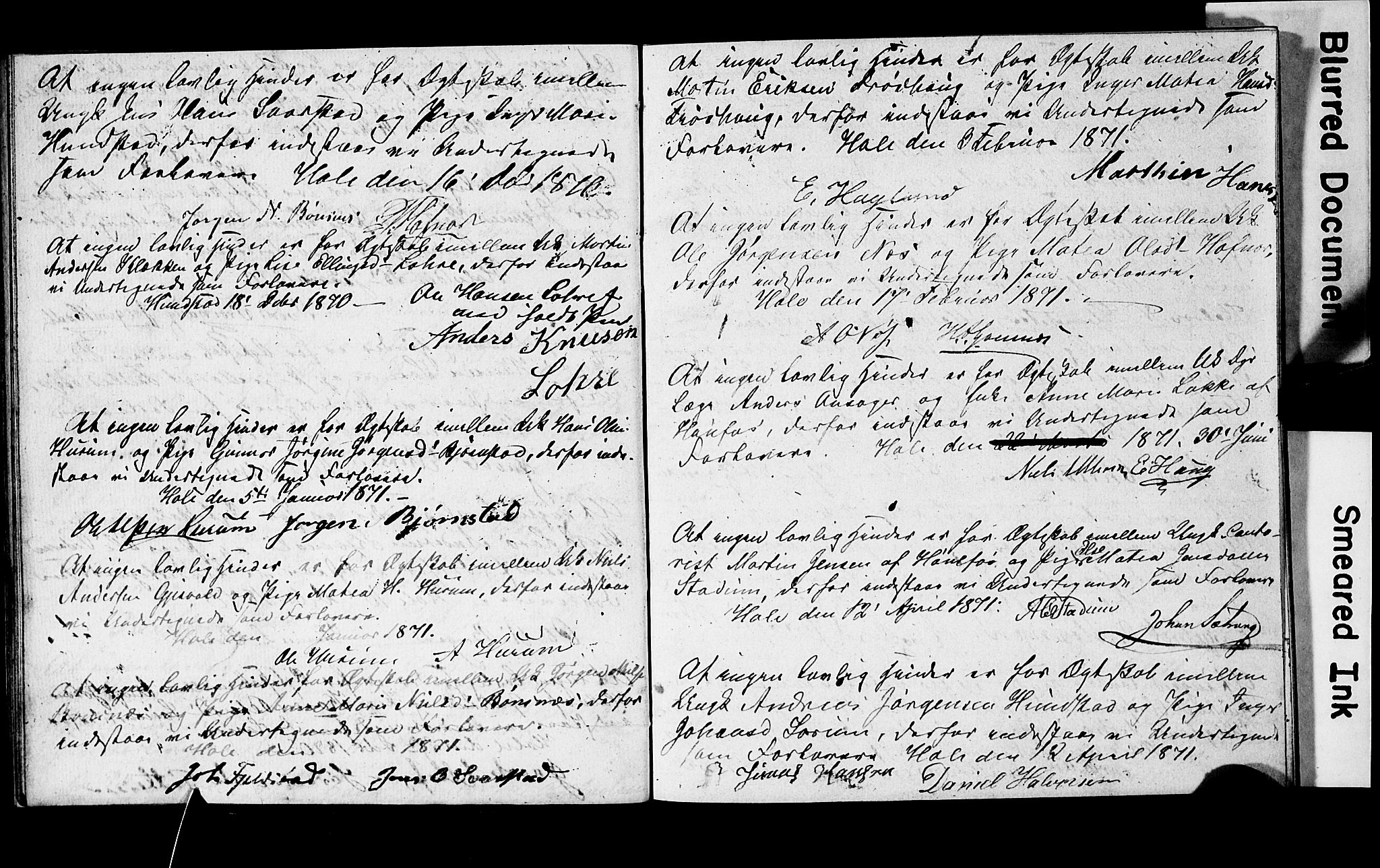 Hole kirkebøker, SAKO/A-228/H/Hb/L0001: Best man's statements no. 1, 1855-1904