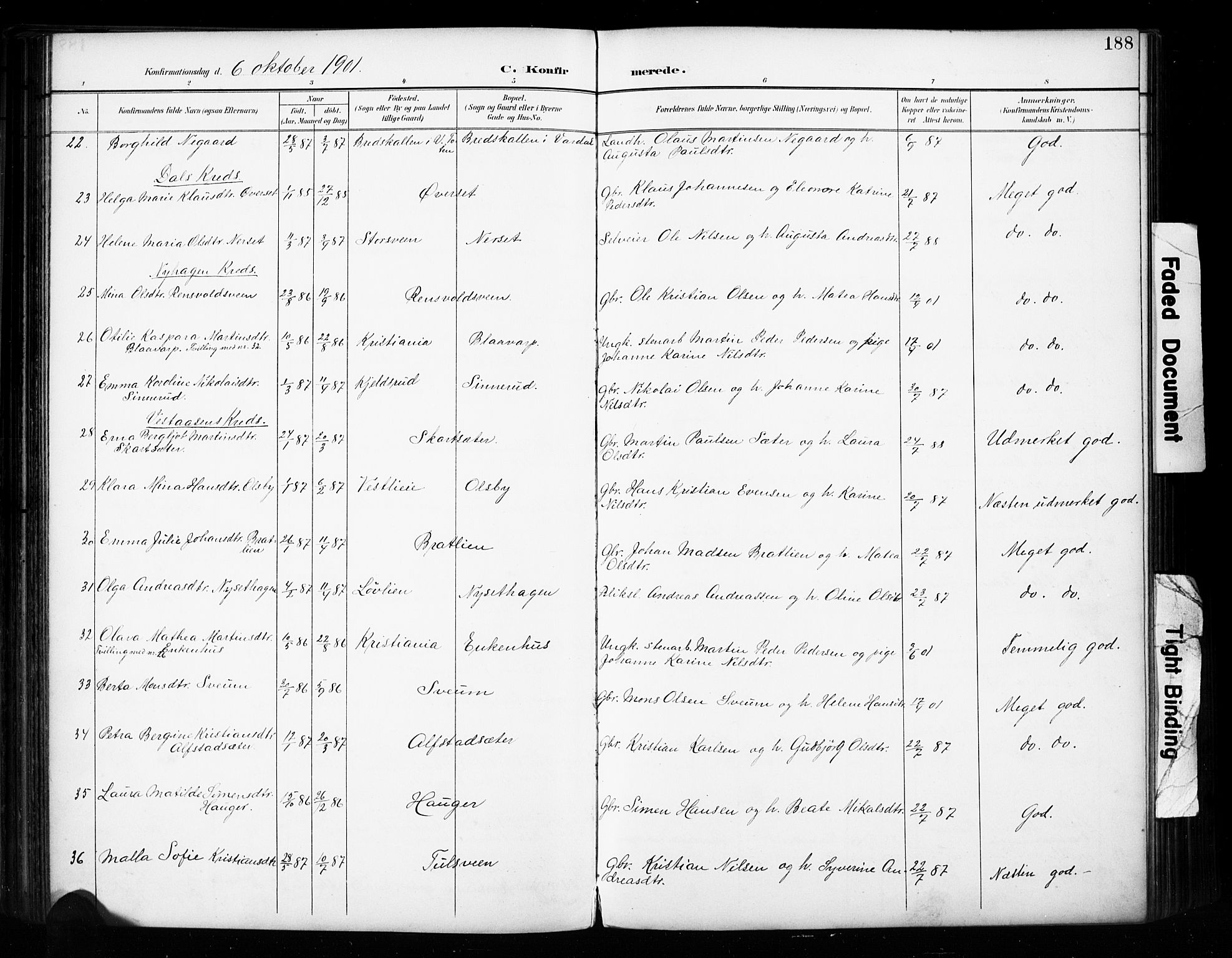 Vestre Toten prestekontor, SAH/PREST-108/H/Ha/Haa/L0011: Parish register (official) no. 11, 1895-1906, p. 188