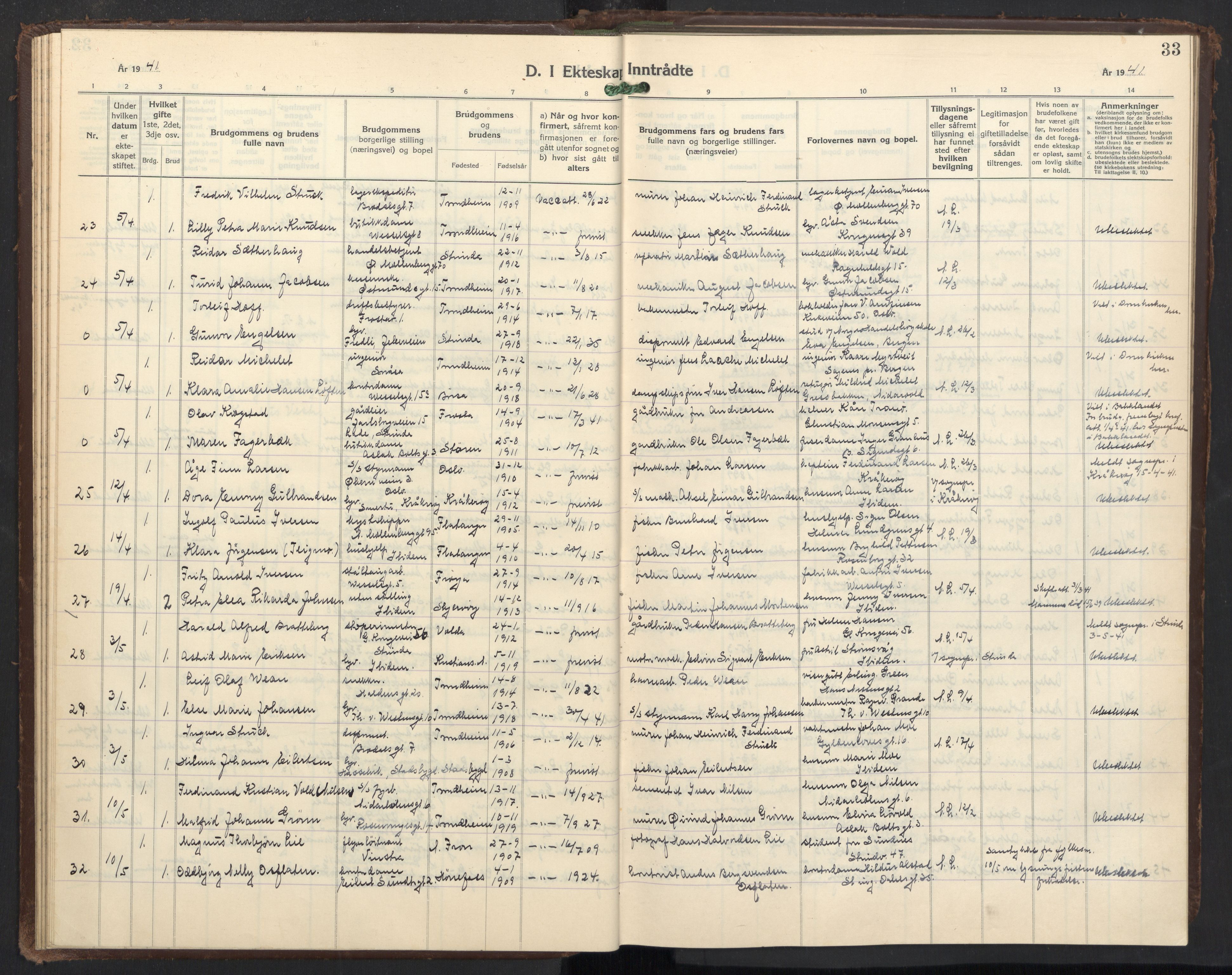 Ministerialprotokoller, klokkerbøker og fødselsregistre - Sør-Trøndelag, AV/SAT-A-1456/605/L0263: Parish register (copy) no. 605C10, 1938-1949, p. 33