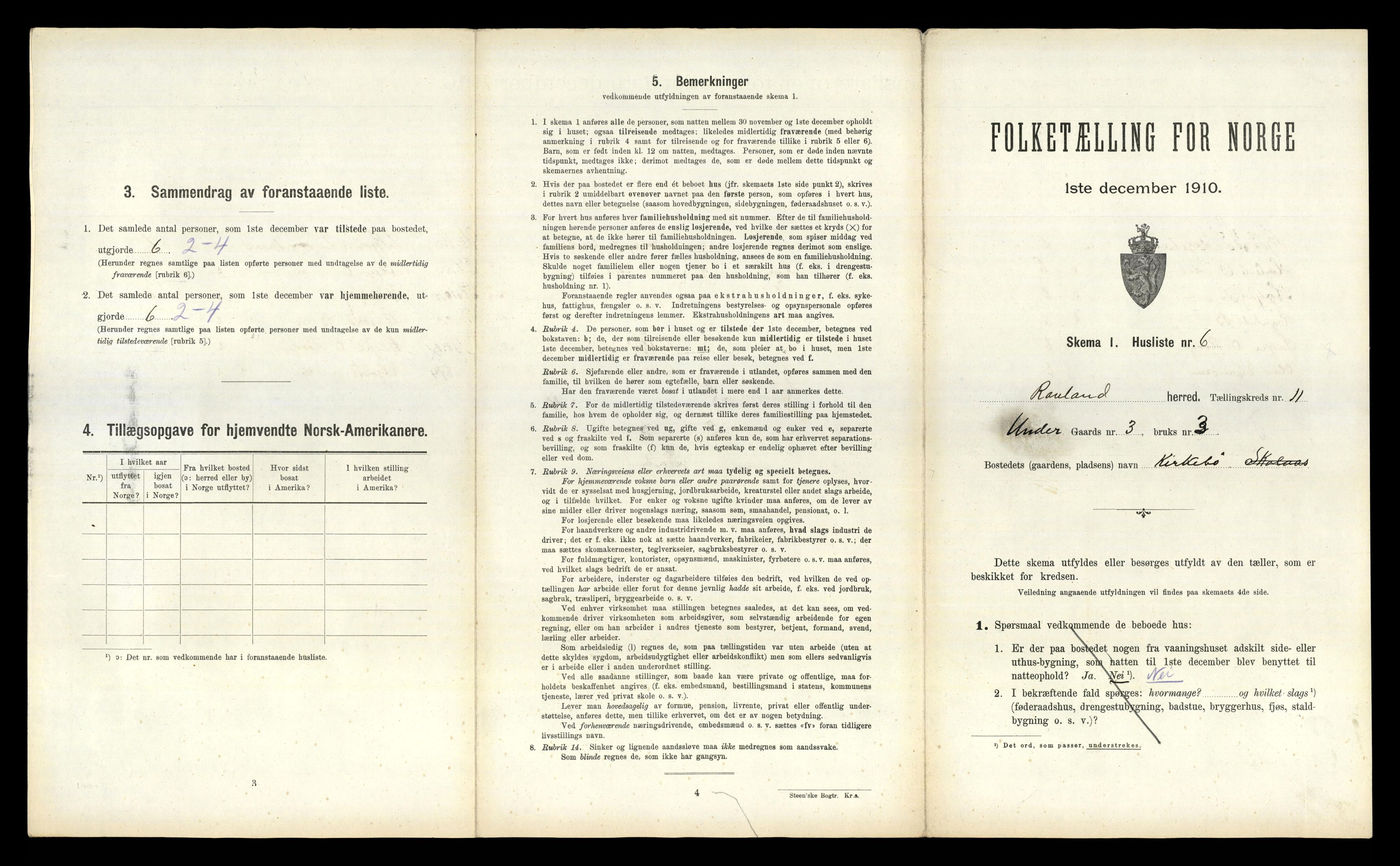 RA, 1910 census for Rauland, 1910, p. 373