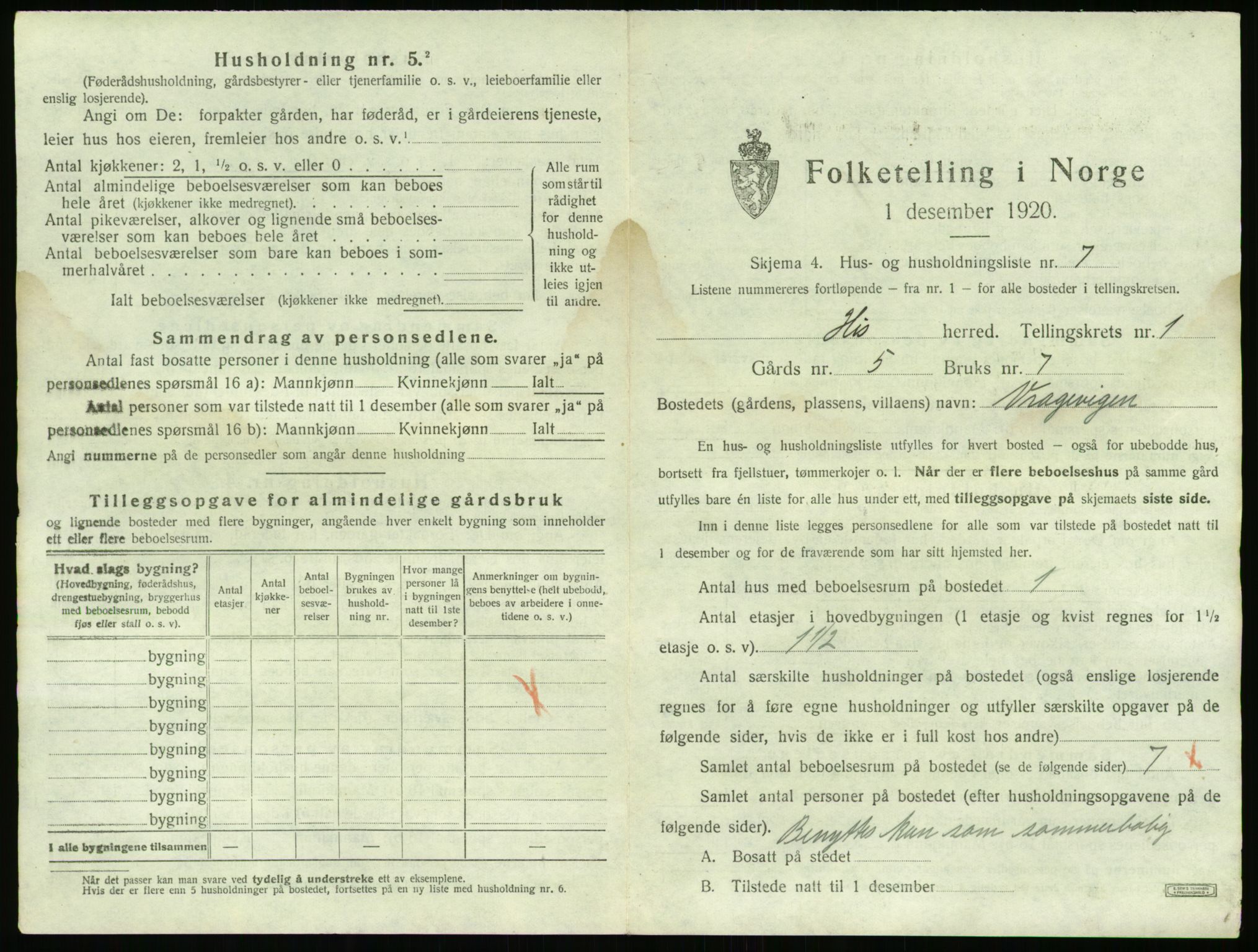 SAK, 1920 census for Hisøy, 1920, p. 44