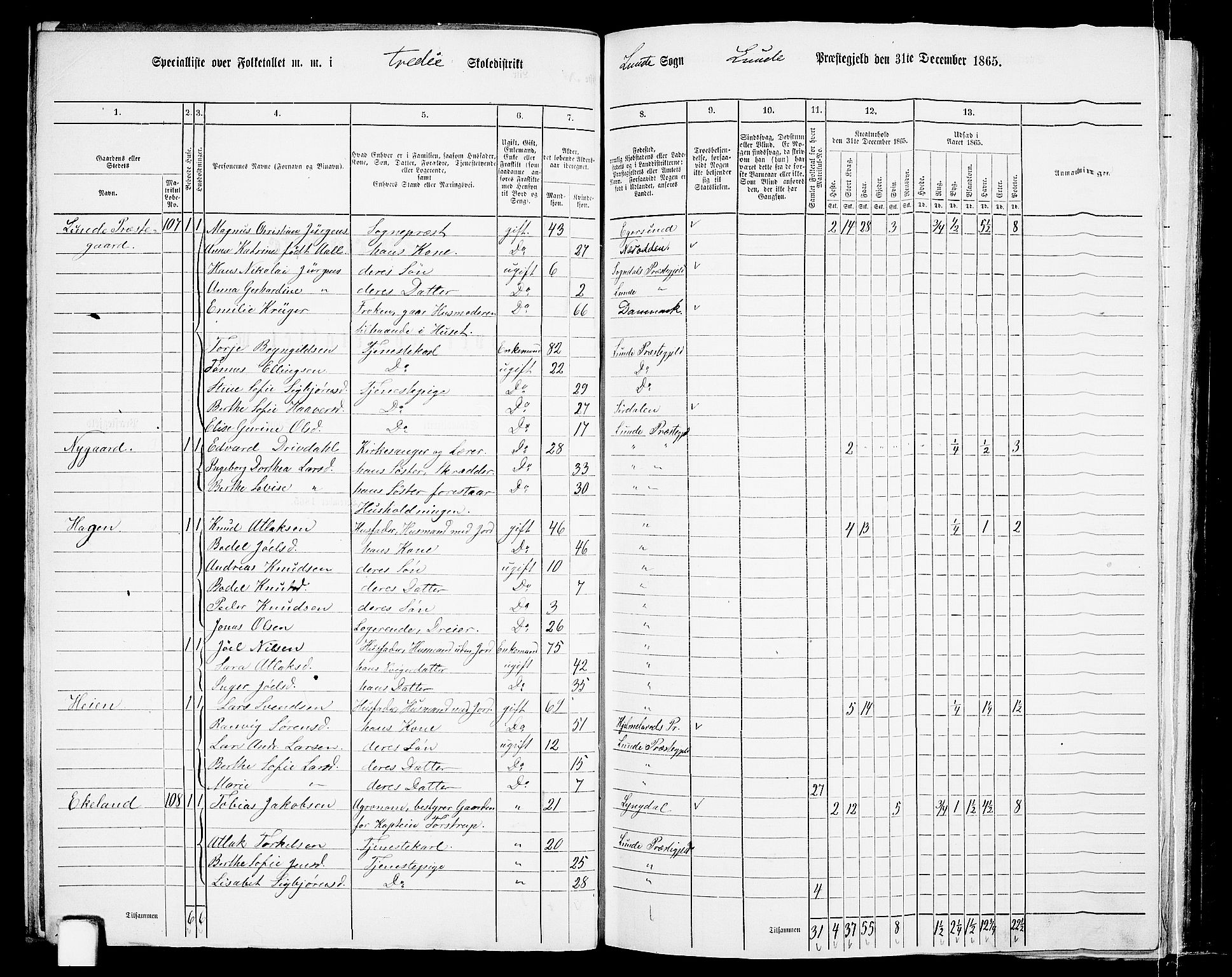 RA, 1865 census for Lund, 1865, p. 42