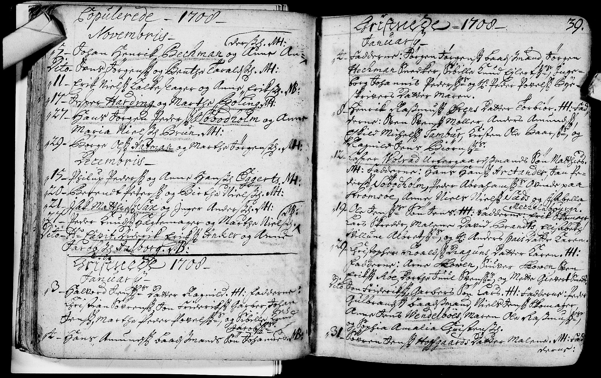 Bragernes kirkebøker, SAKO/A-6/F/Fa/L0003: Parish register (official) no. I 3, 1706-1734, p. 39