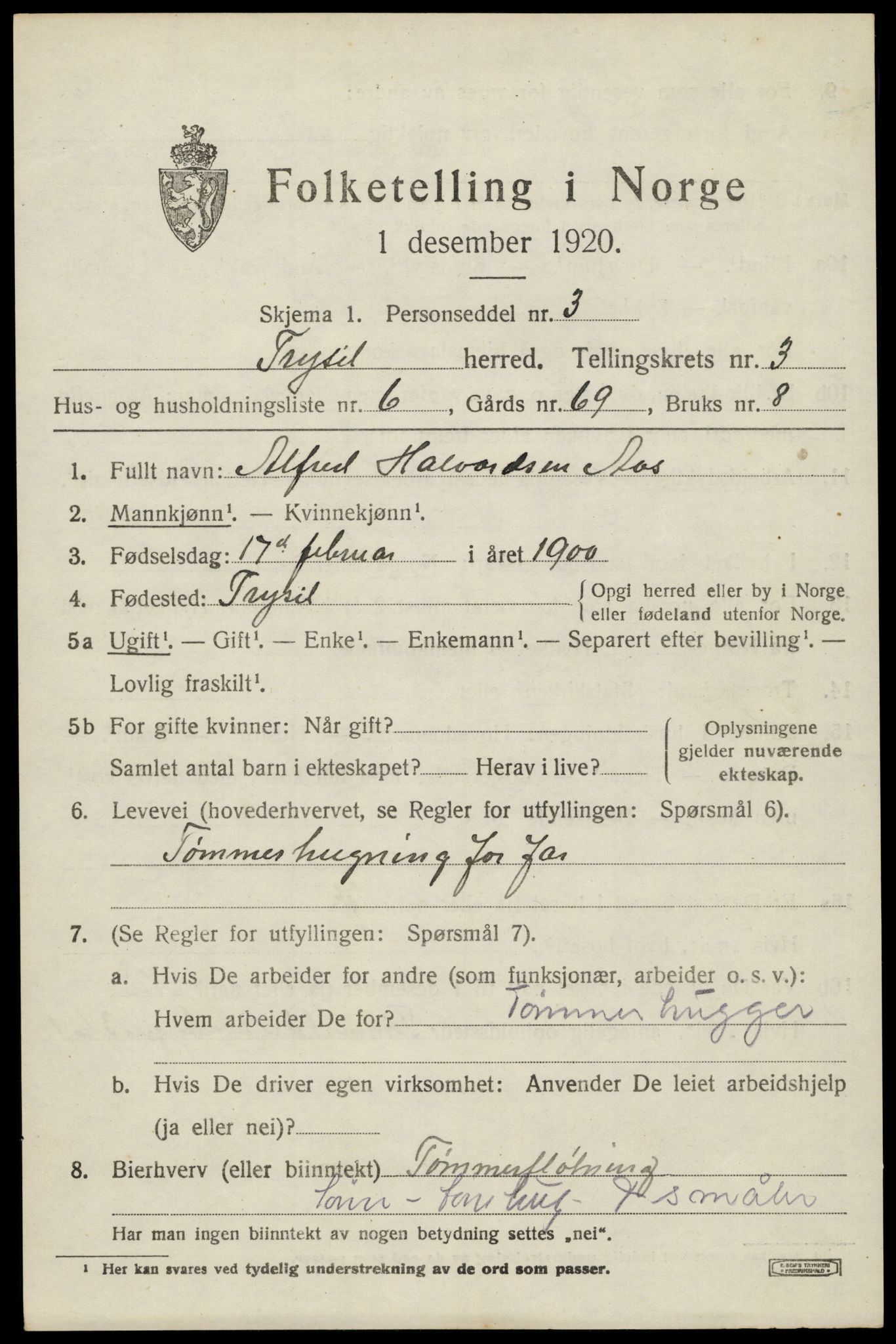 SAH, 1920 census for Trysil, 1920, p. 3547