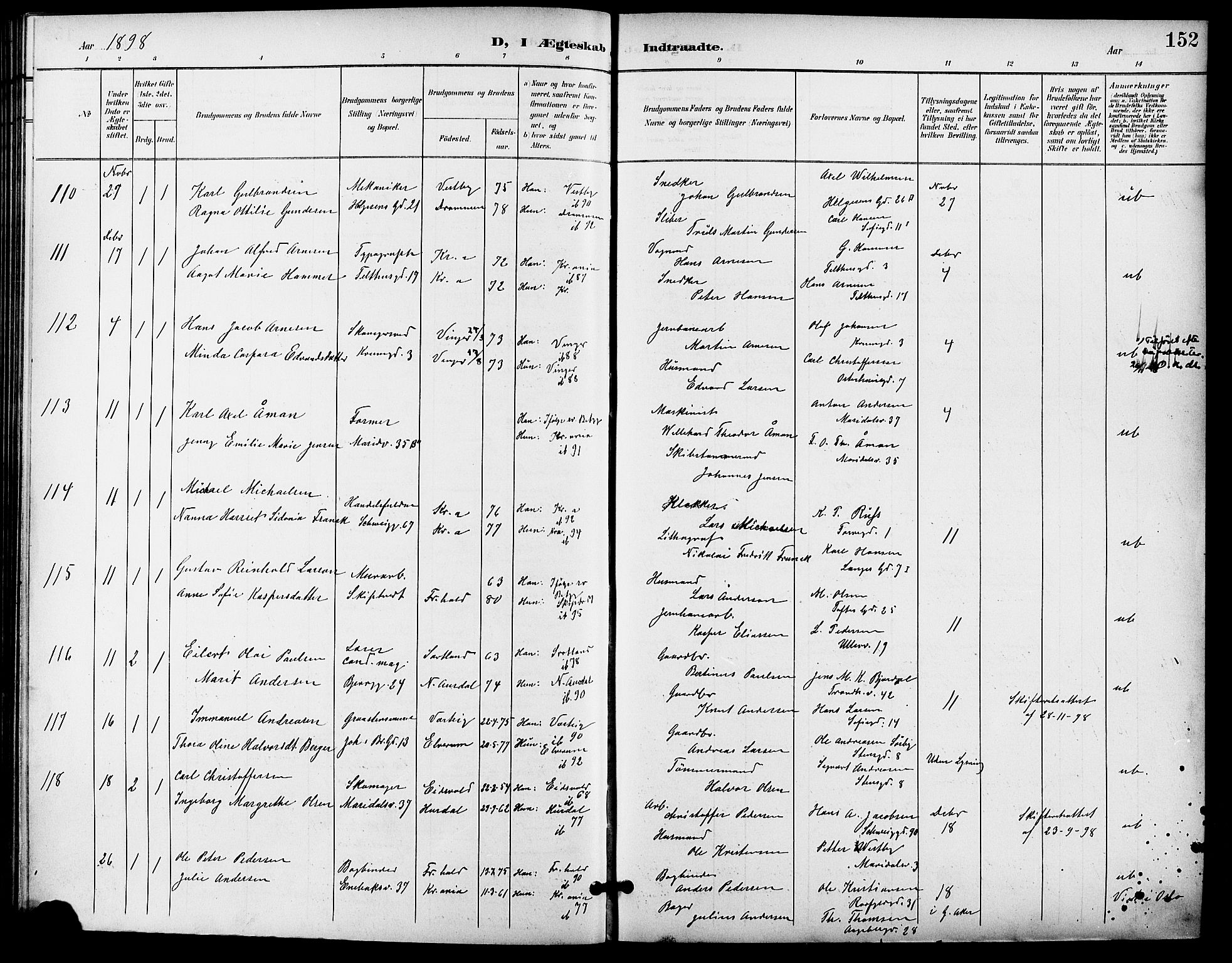 Gamle Aker prestekontor Kirkebøker, SAO/A-10617a/F/L0012: Parish register (official) no. 12, 1898-1910, p. 152