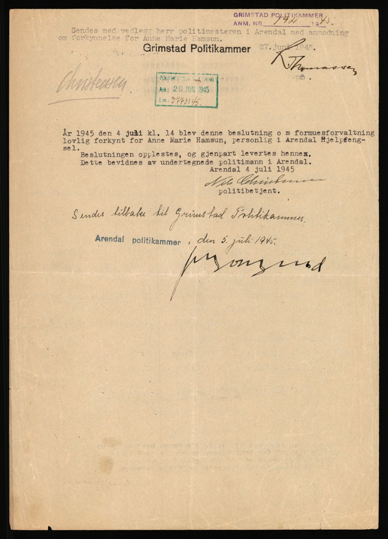 Landssvikarkivet, Arendal politikammer, RA/S-3138-25/D/Dc/L0029: Anr. 192/45, 1945-1951, p. 31