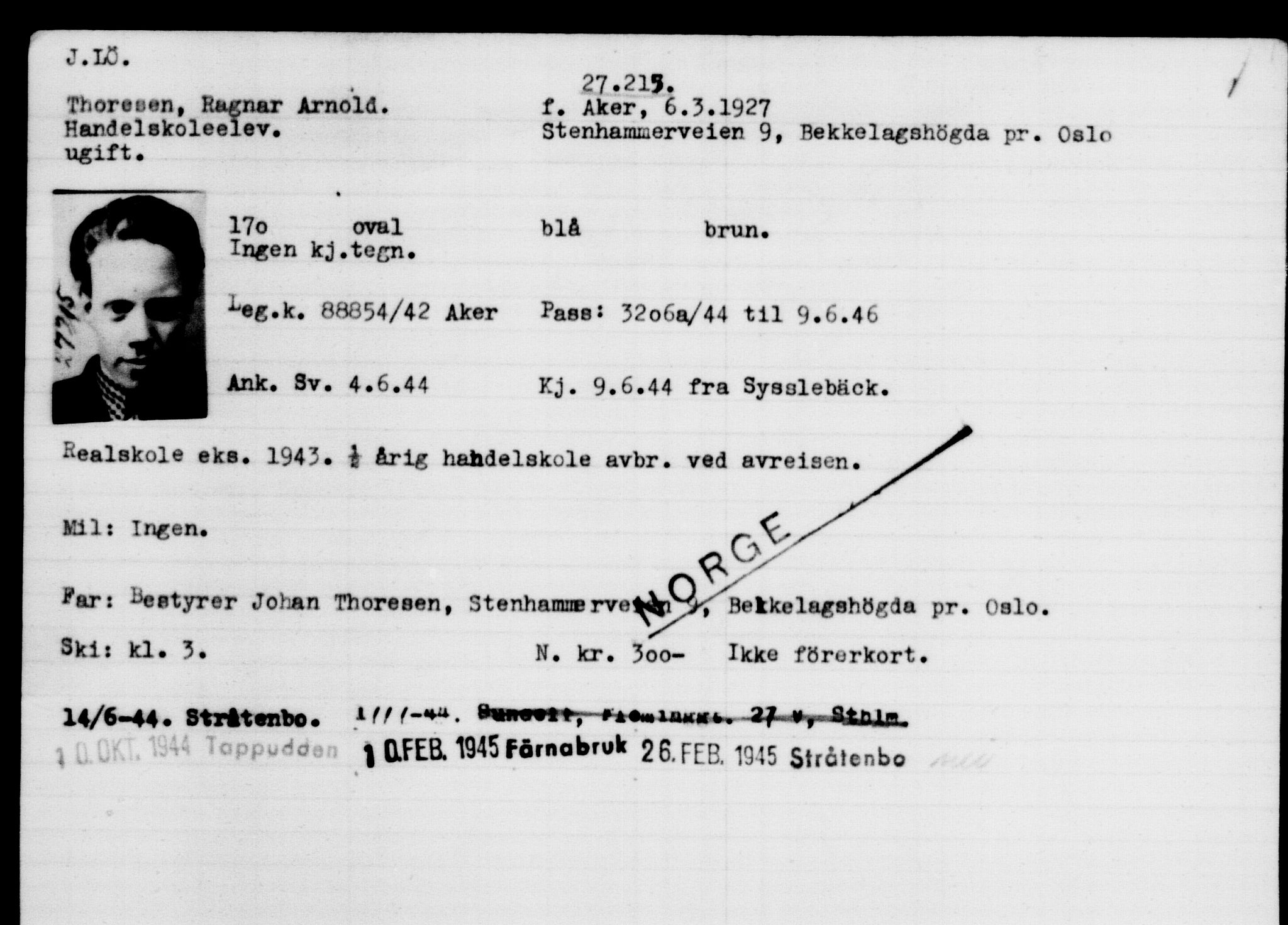 Utenriksstasjonene, Legasjonen i Stockholm, Flyktningkontoret, AV/RA-S-6753/V/Va/L0011: Kjesäterkartoteket, flyktninger med registreringsnr. 25300-28349, 1940-1945, p. 2020