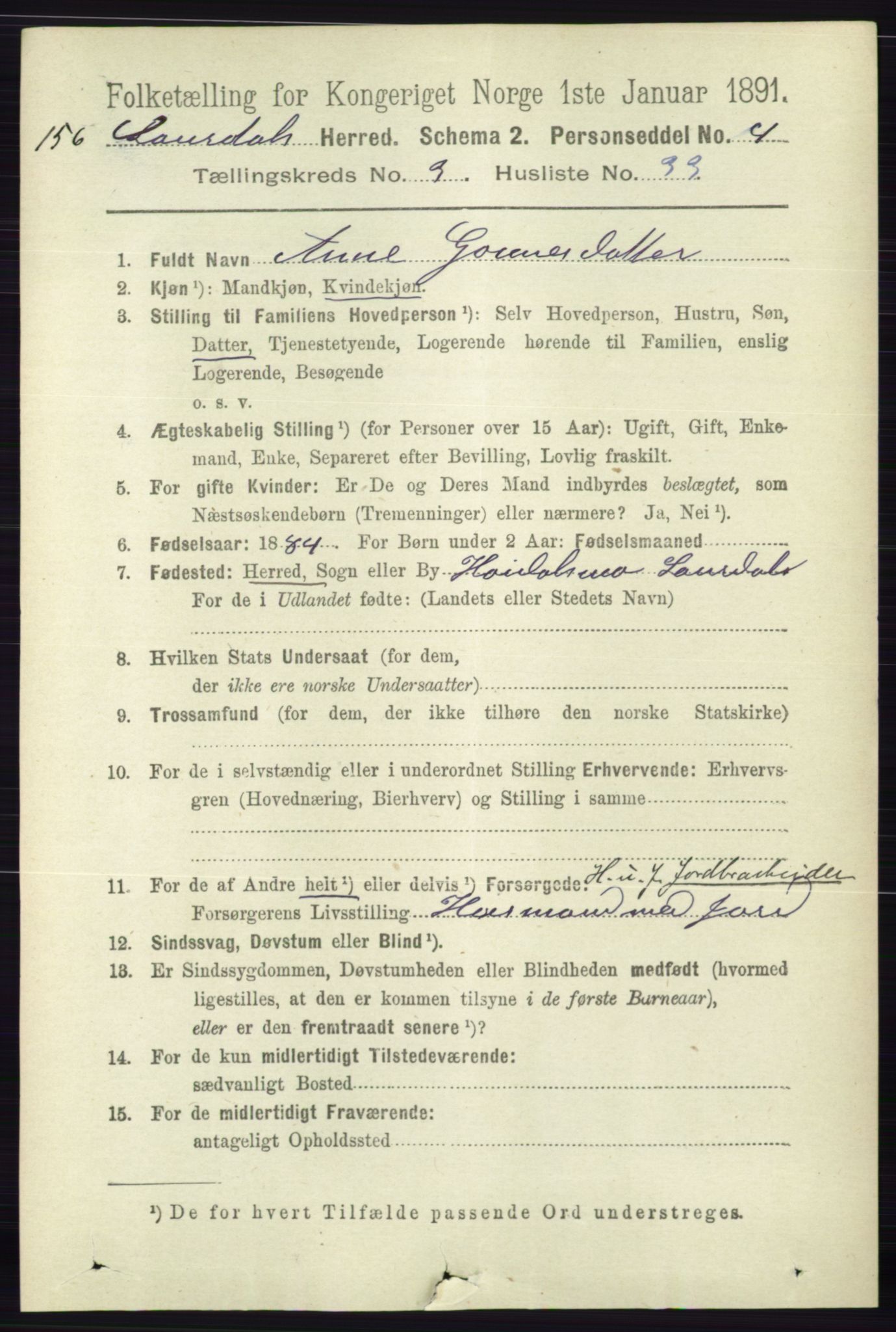 RA, 1891 census for 0833 Lårdal, 1891, p. 997