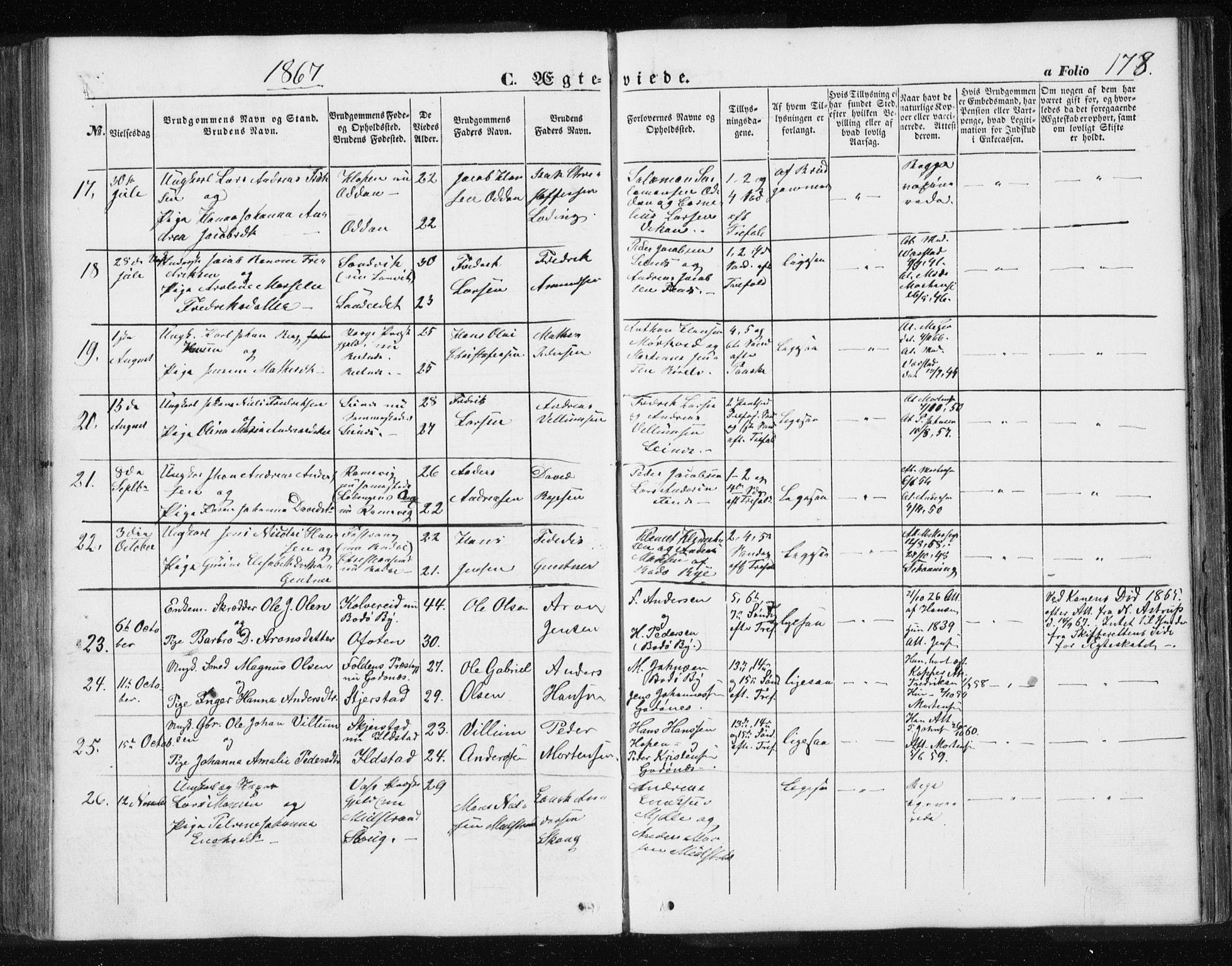 Ministerialprotokoller, klokkerbøker og fødselsregistre - Nordland, AV/SAT-A-1459/801/L0028: Parish register (copy) no. 801C03, 1855-1867, p. 178