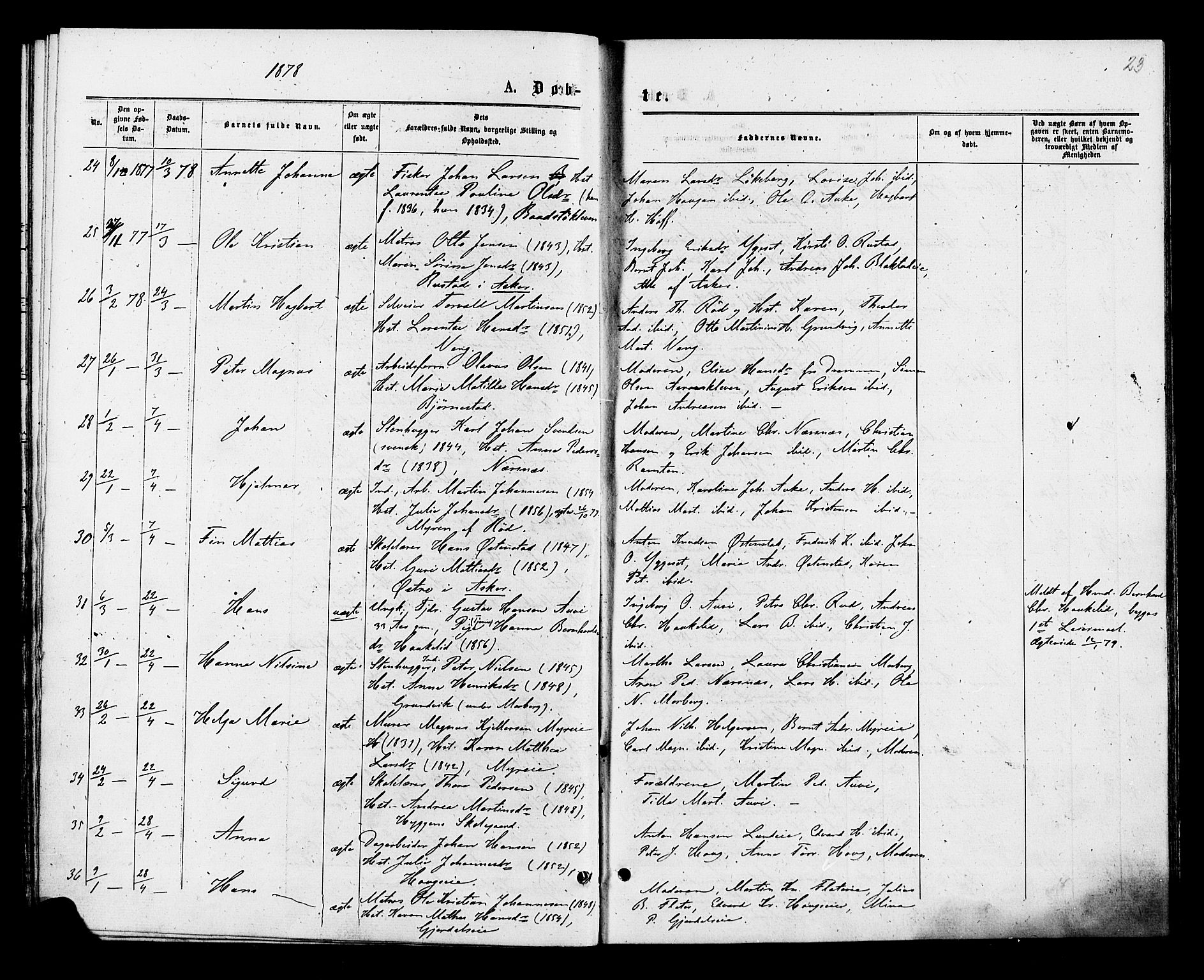 Røyken kirkebøker, AV/SAKO-A-241/F/Fa/L0007: Parish register (official) no. 7, 1876-1879, p. 23