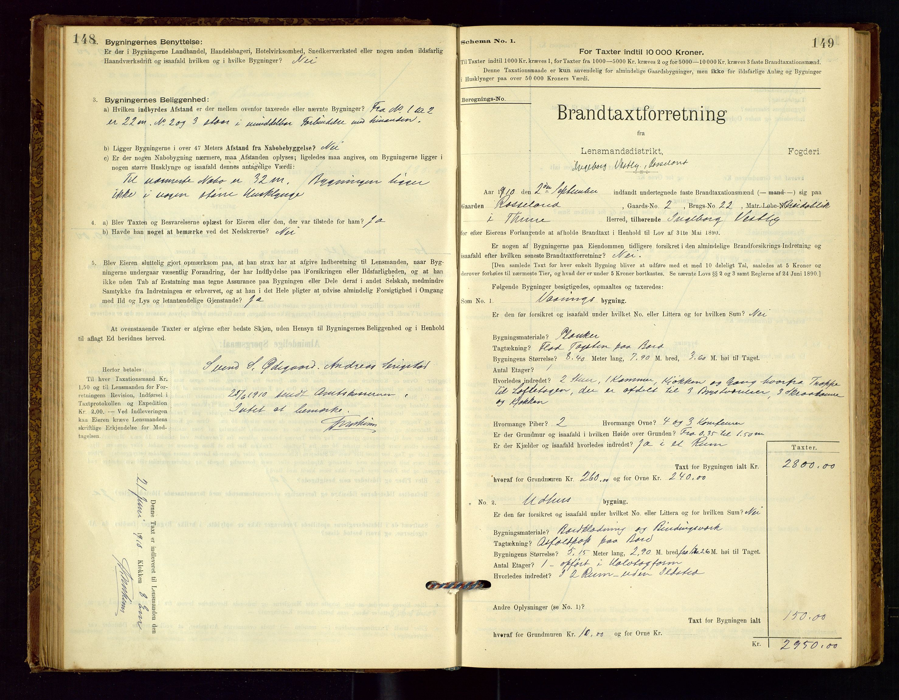 Time lensmannskontor, SAST/A-100420/Gob/L0001: Branntakstprotokoll, 1896-1914, p. 148-149
