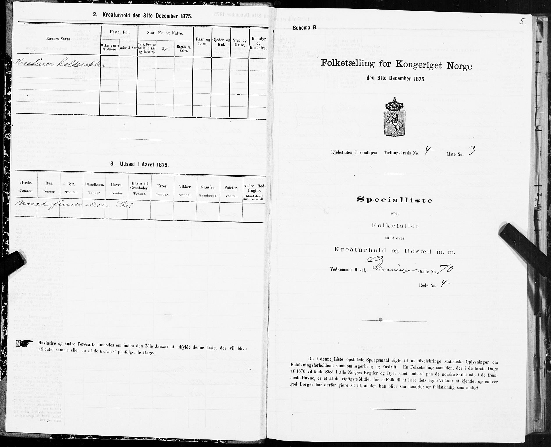 SAT, 1875 census for 1601 Trondheim, 1875, p. 3005