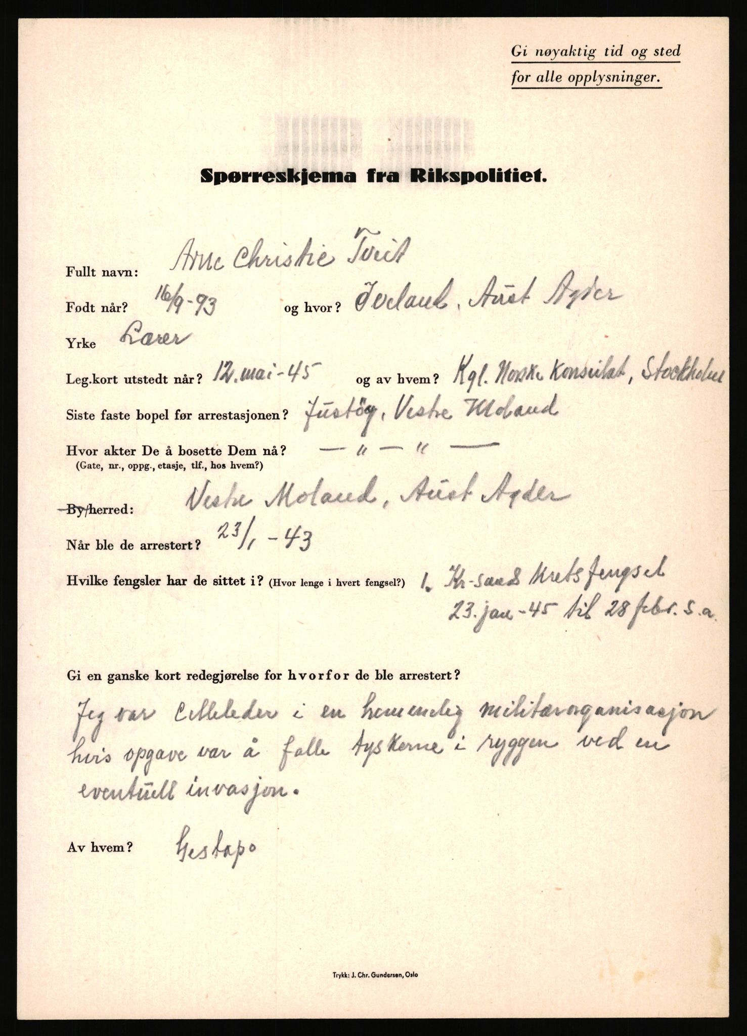 Rikspolitisjefen, AV/RA-S-1560/L/L0017: Tidemann, Hermann G. - Veum, Tjostolv, 1940-1945, p. 535