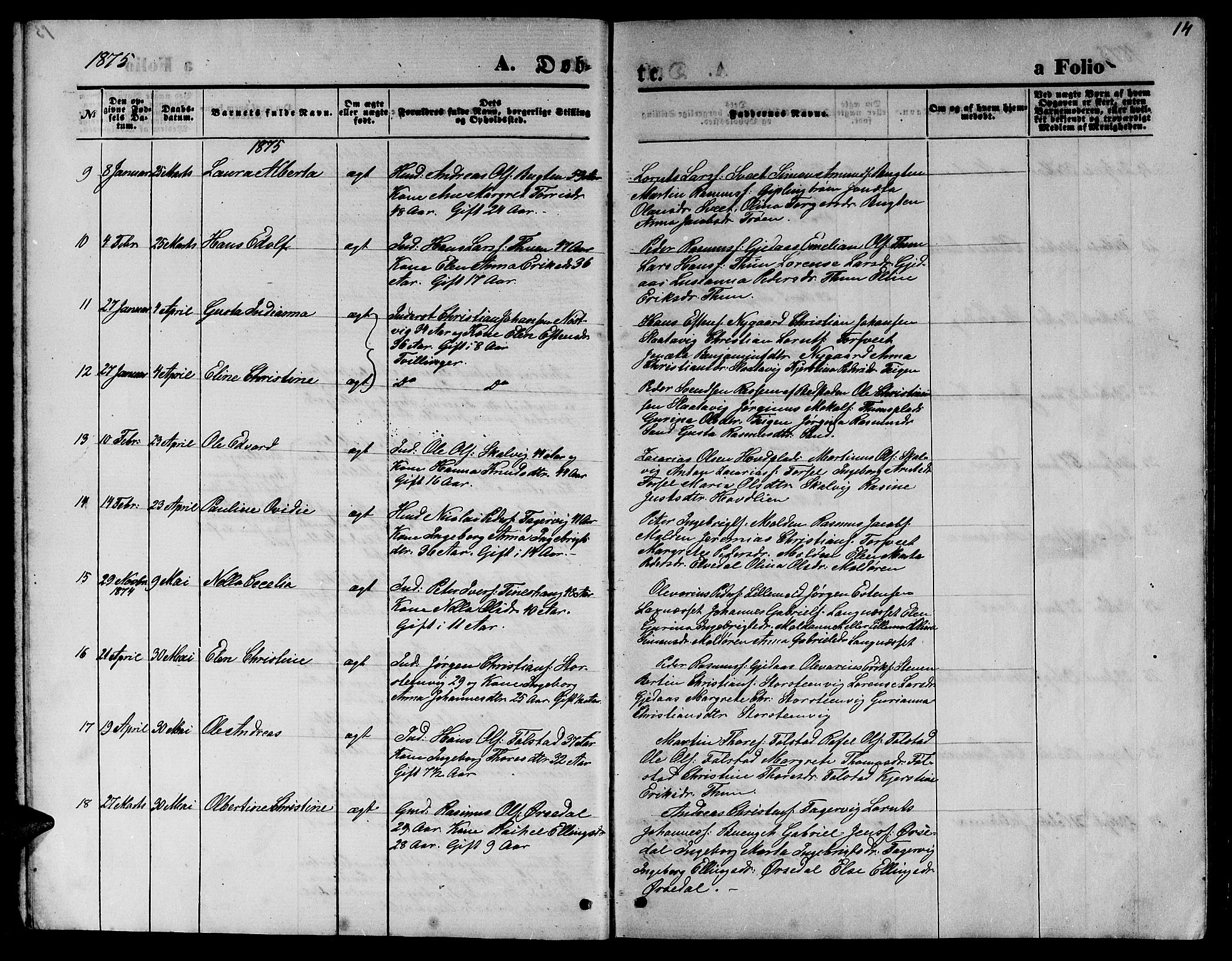 Ministerialprotokoller, klokkerbøker og fødselsregistre - Nord-Trøndelag, AV/SAT-A-1458/744/L0422: Parish register (copy) no. 744C01, 1871-1885, p. 14