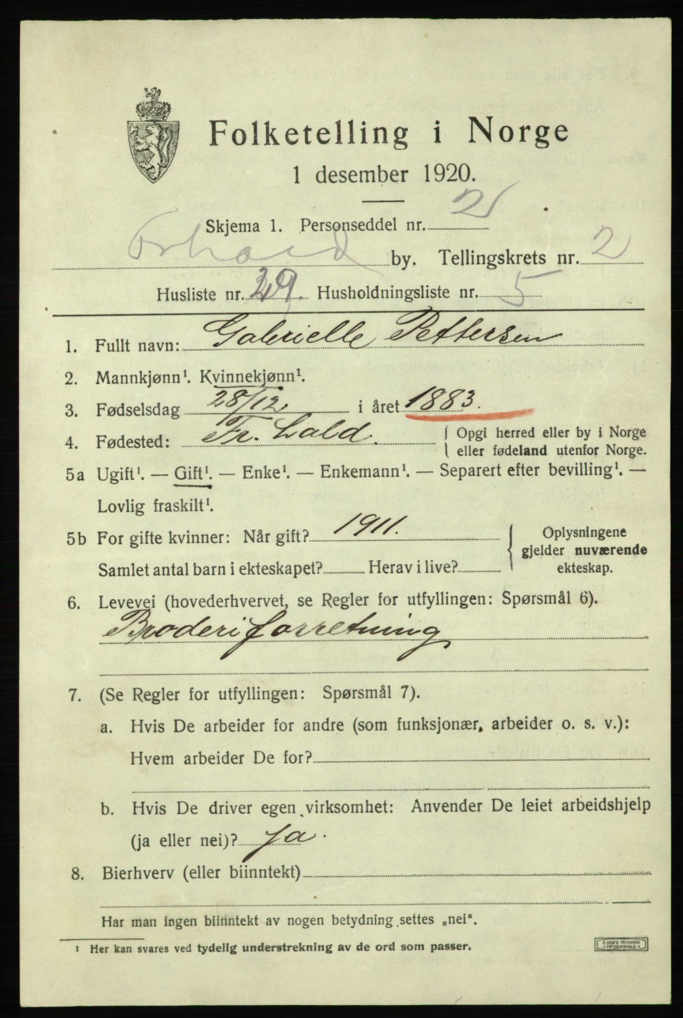 SAO, 1920 census for Fredrikshald, 1920, p. 10002