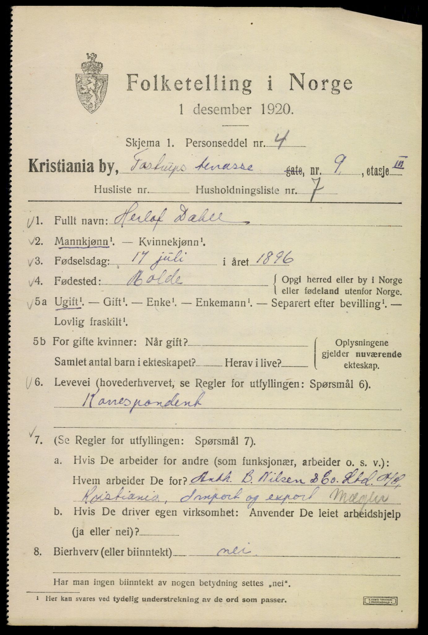 SAO, 1920 census for Kristiania, 1920, p. 596013