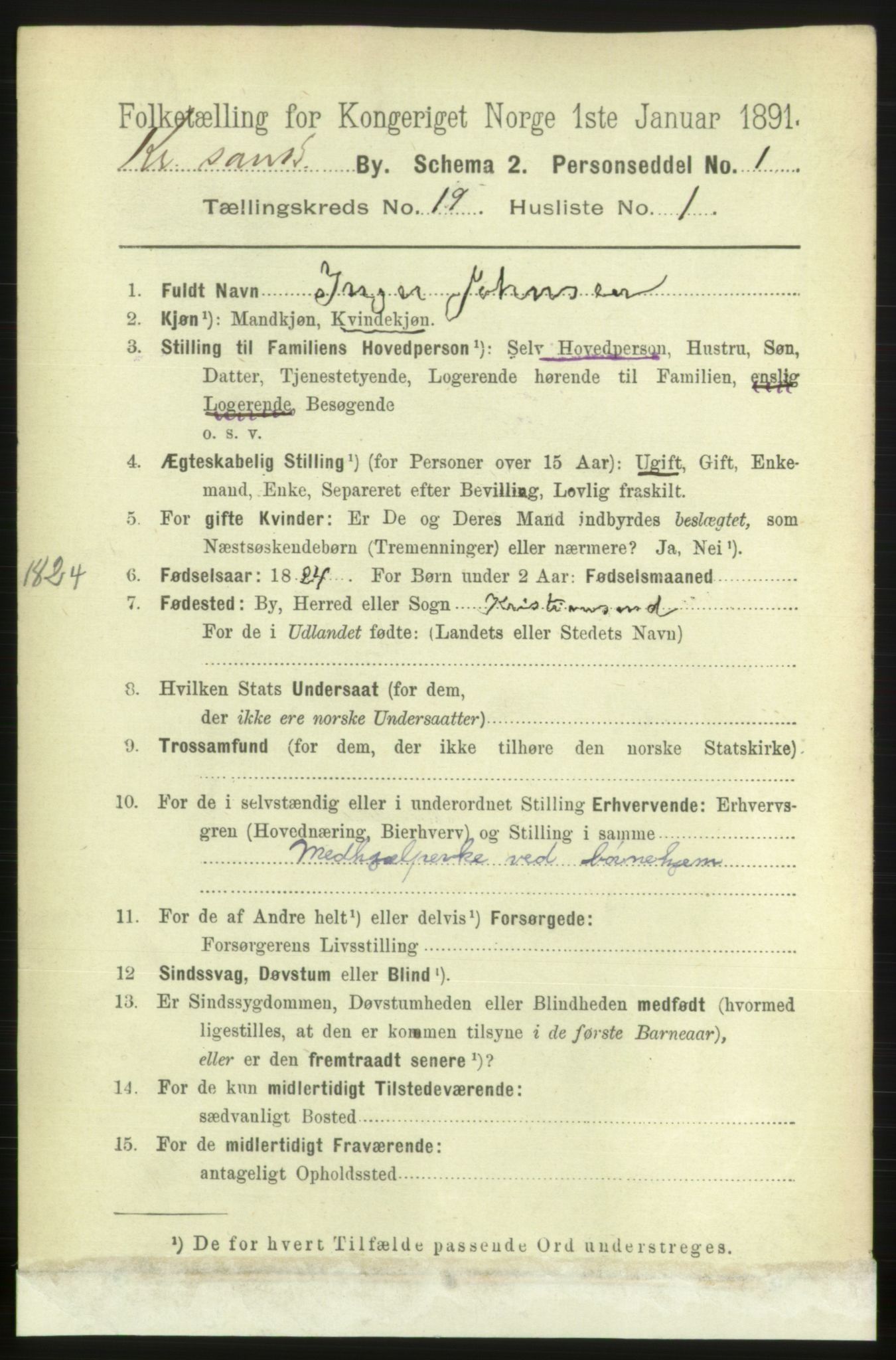 RA, 1891 census for 1001 Kristiansand, 1891, p. 7294