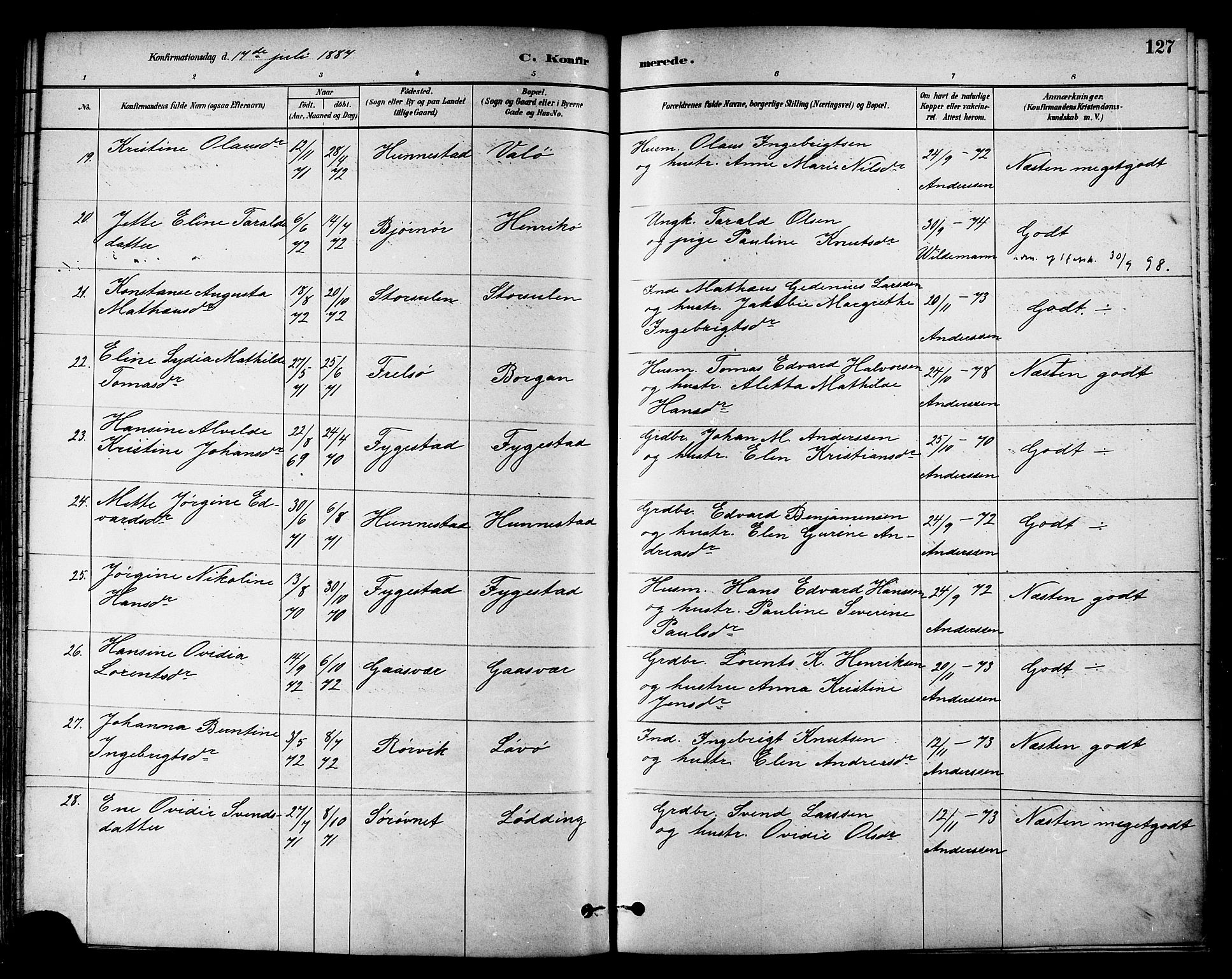 Ministerialprotokoller, klokkerbøker og fødselsregistre - Nord-Trøndelag, AV/SAT-A-1458/786/L0686: Parish register (official) no. 786A02, 1880-1887, p. 127