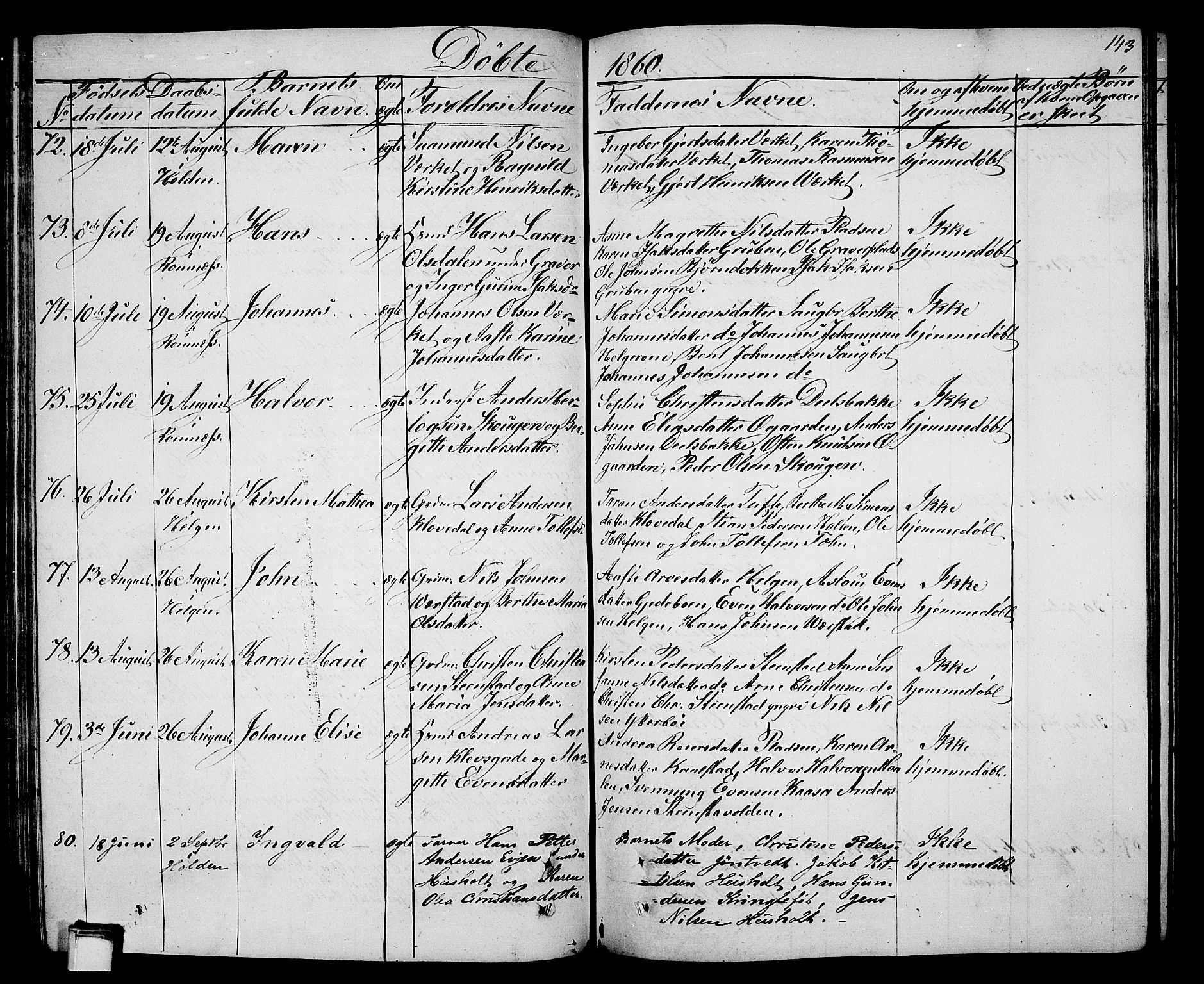 Holla kirkebøker, SAKO/A-272/G/Ga/L0003: Parish register (copy) no. I 3, 1849-1866, p. 143
