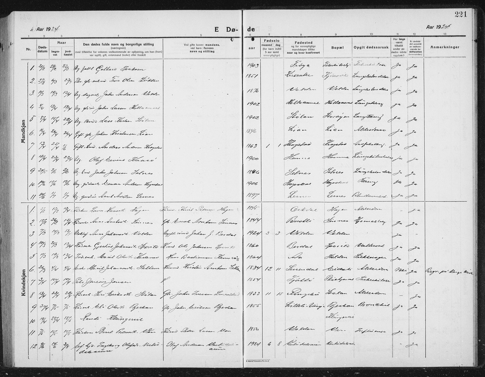 Ministerialprotokoller, klokkerbøker og fødselsregistre - Sør-Trøndelag, SAT/A-1456/630/L0506: Parish register (copy) no. 630C04, 1914-1933, p. 221