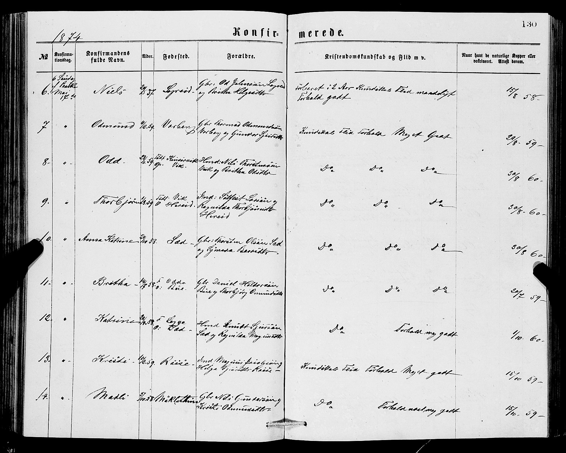 Ullensvang sokneprestembete, SAB/A-78701/H/Hab: Parish register (copy) no. C 2, 1871-1899, p. 130