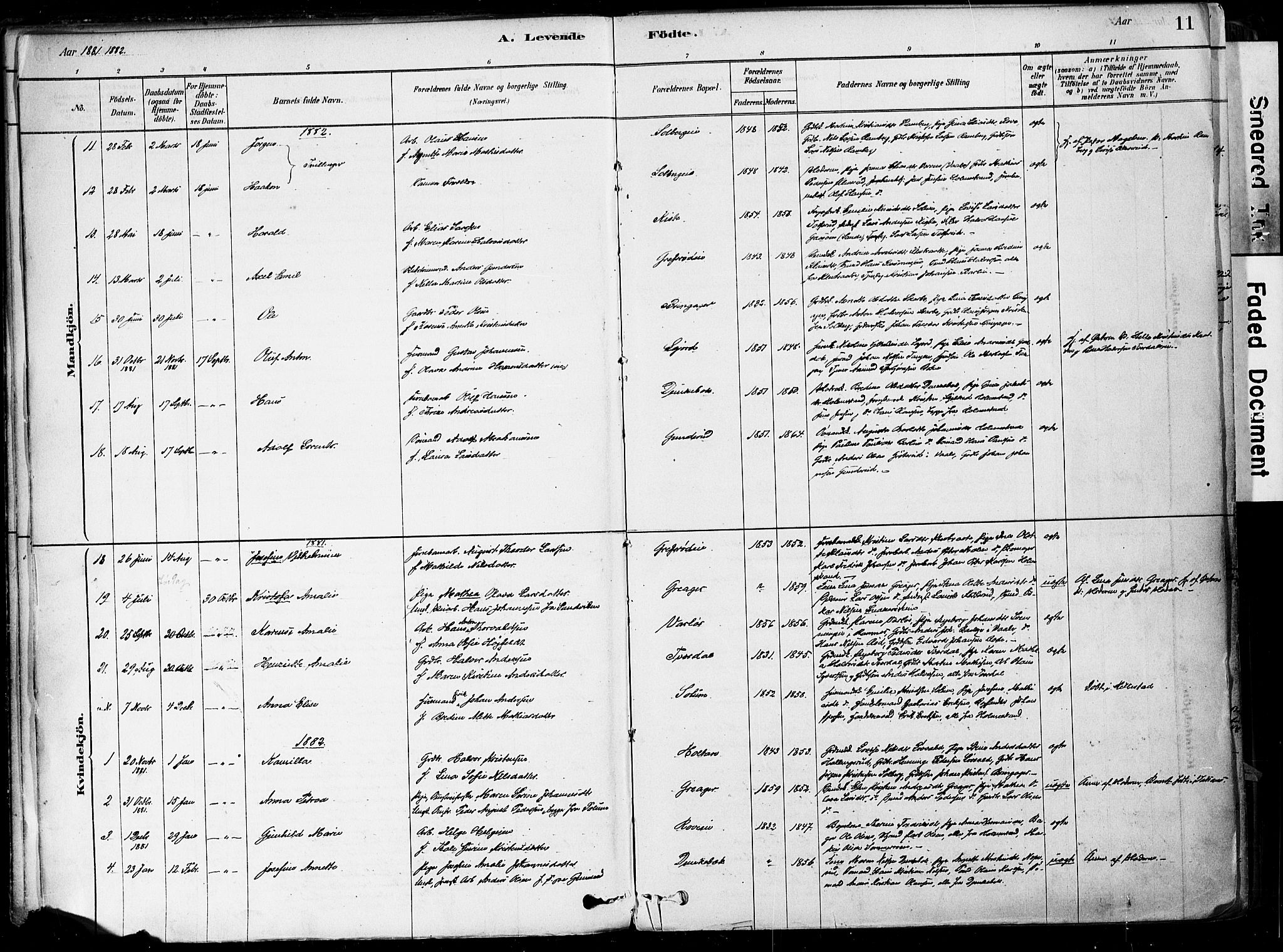 Botne kirkebøker, SAKO/A-340/F/Fa/L0007: Parish register (official) no. I 7, 1878-1910, p. 11