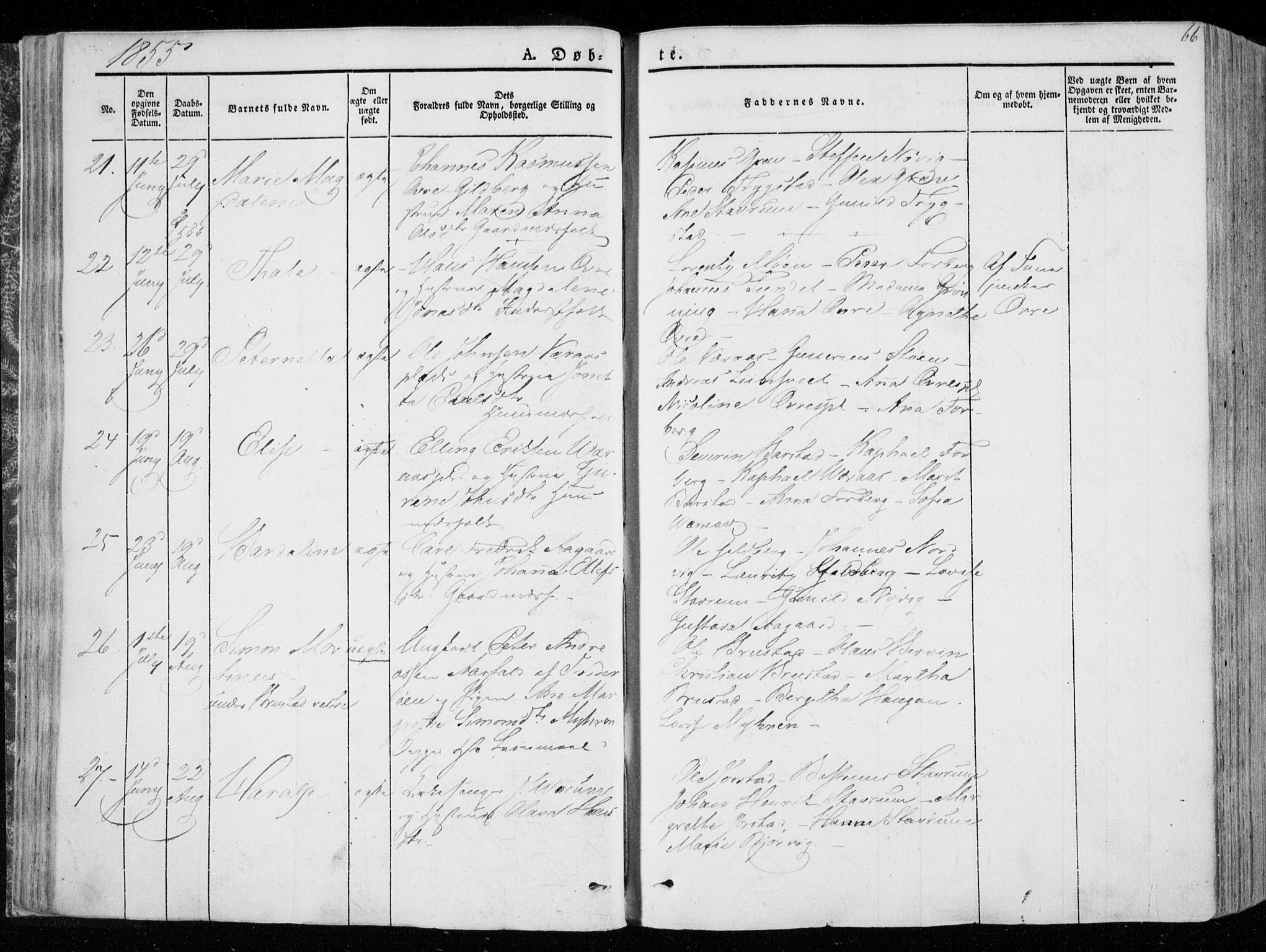 Ministerialprotokoller, klokkerbøker og fødselsregistre - Nord-Trøndelag, SAT/A-1458/722/L0218: Parish register (official) no. 722A05, 1843-1868, p. 66