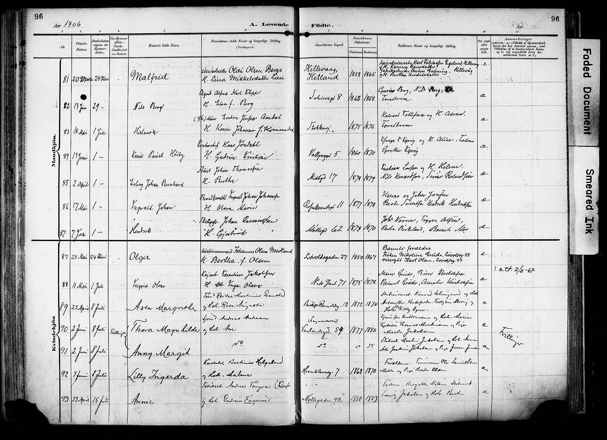 Domkirken sokneprestkontor, SAST/A-101812/001/30/30BA/L0033: Parish register (official) no. A 32, 1903-1915, p. 96