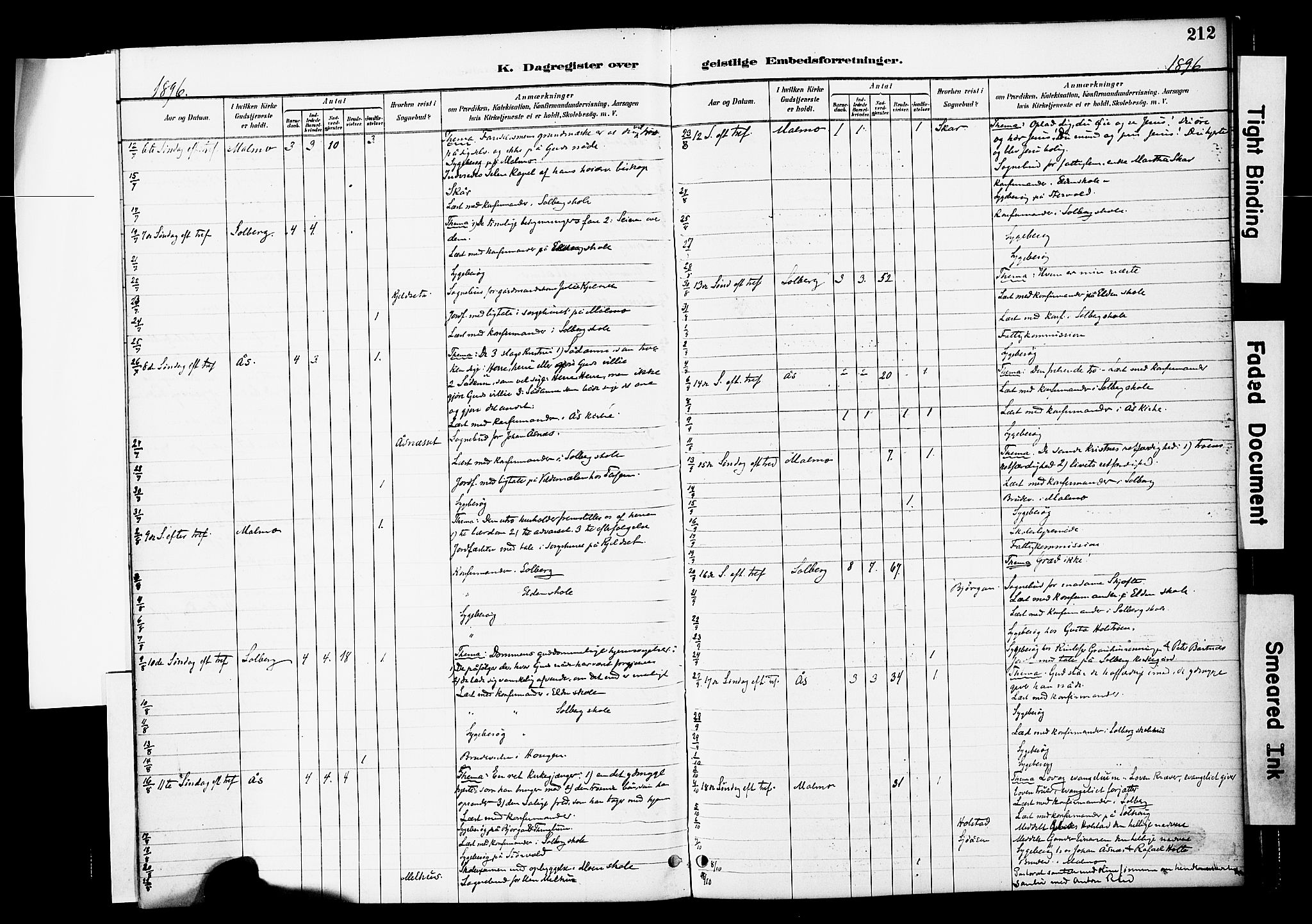 Ministerialprotokoller, klokkerbøker og fødselsregistre - Nord-Trøndelag, AV/SAT-A-1458/741/L0396: Parish register (official) no. 741A10, 1889-1901, p. 212